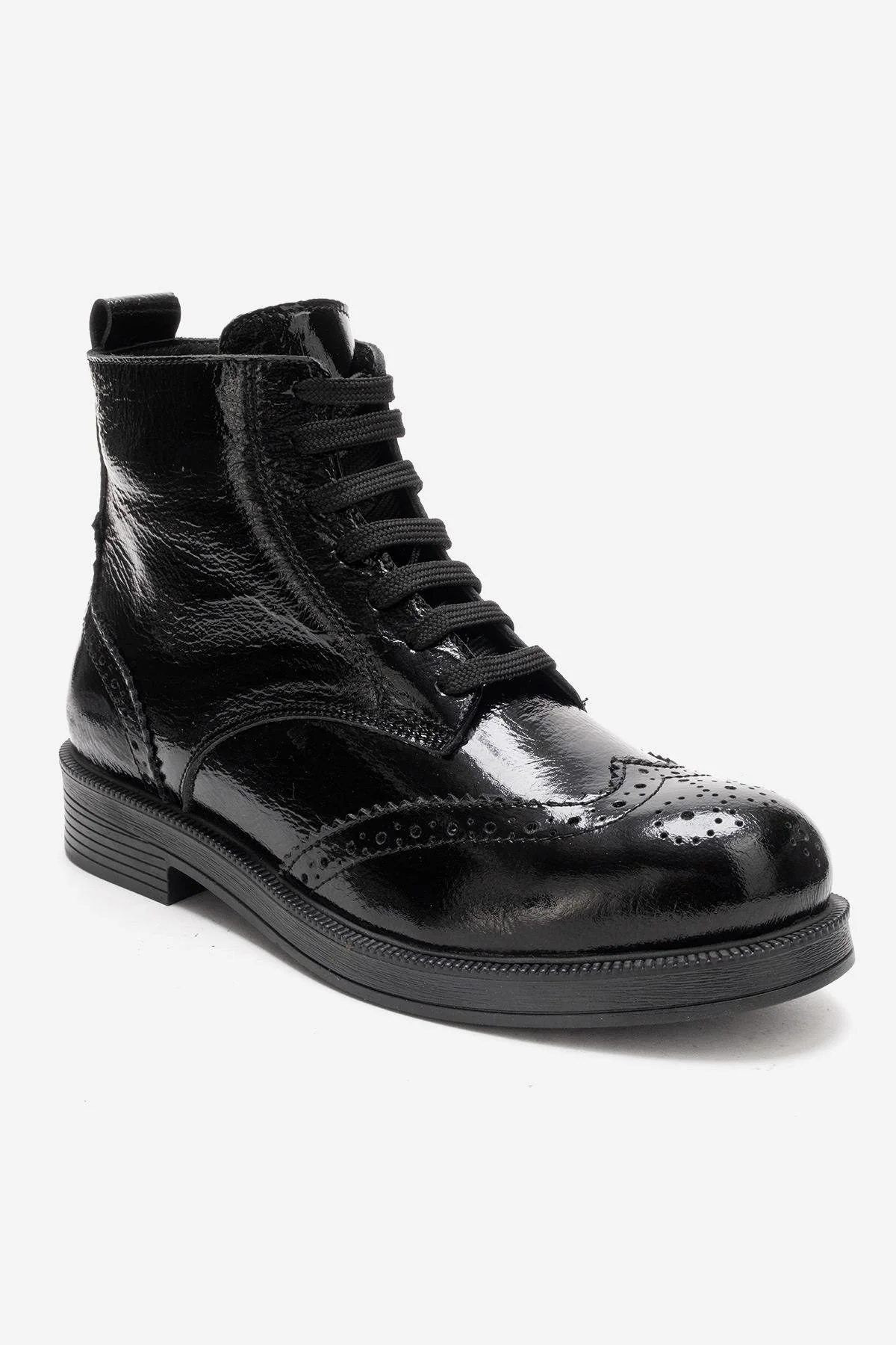 NELVY - Black Patent Genuine Leather Flat Boot (Women) - Image 5