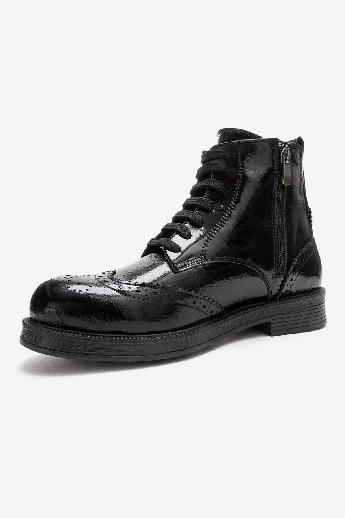 NELVY - Black Patent Genuine Leather Flat Boot (Women) - Image 6