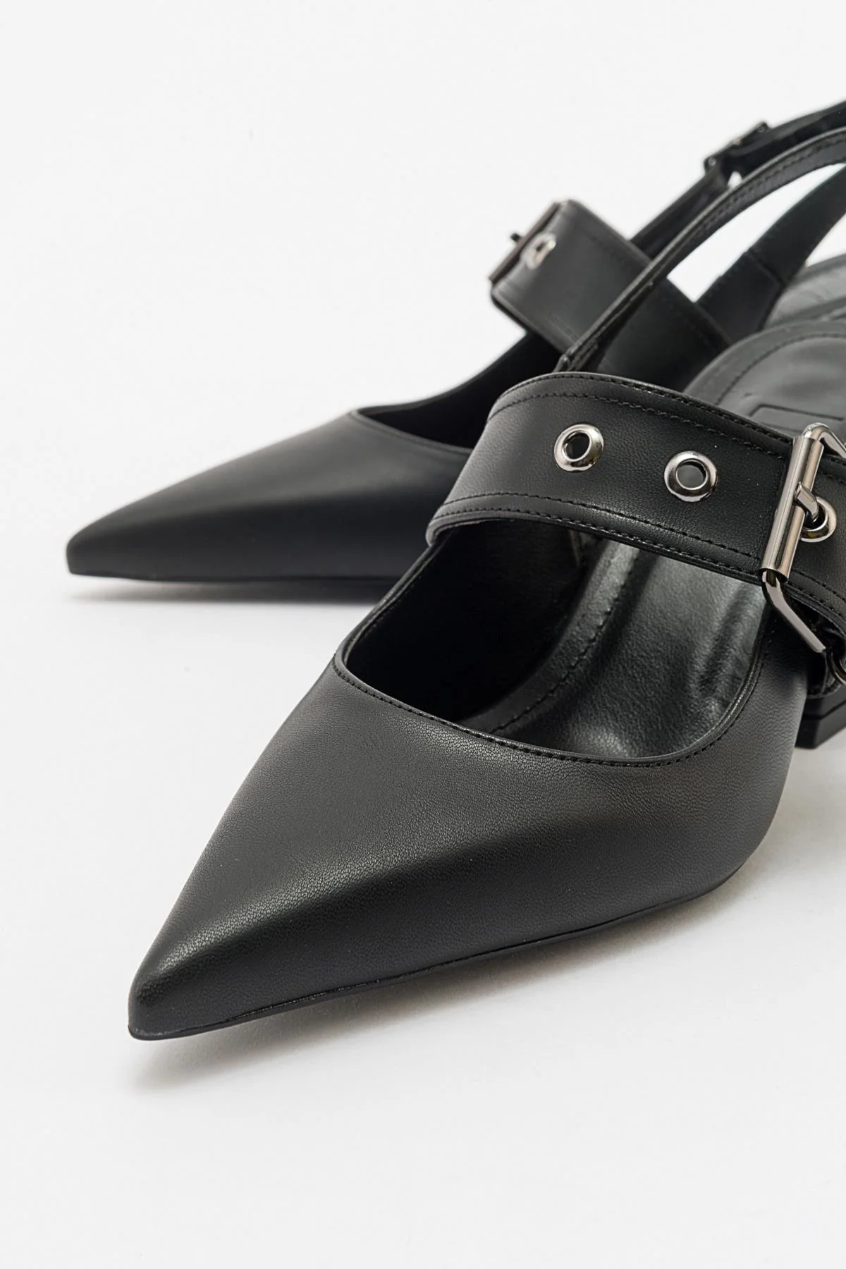 Nepido - Black Pointed Toe Open Back Chunky Heel Shoe (Women) - Image 2