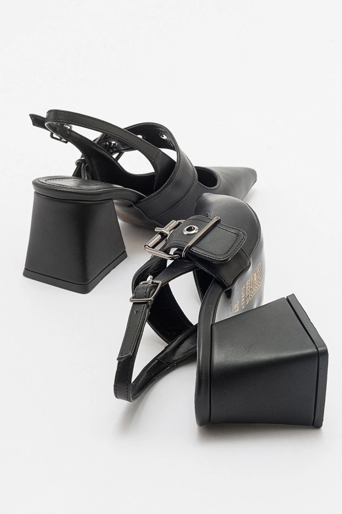 Nepido - Black Pointed Toe Open Back Chunky Heel Shoe (Women) - Image 3