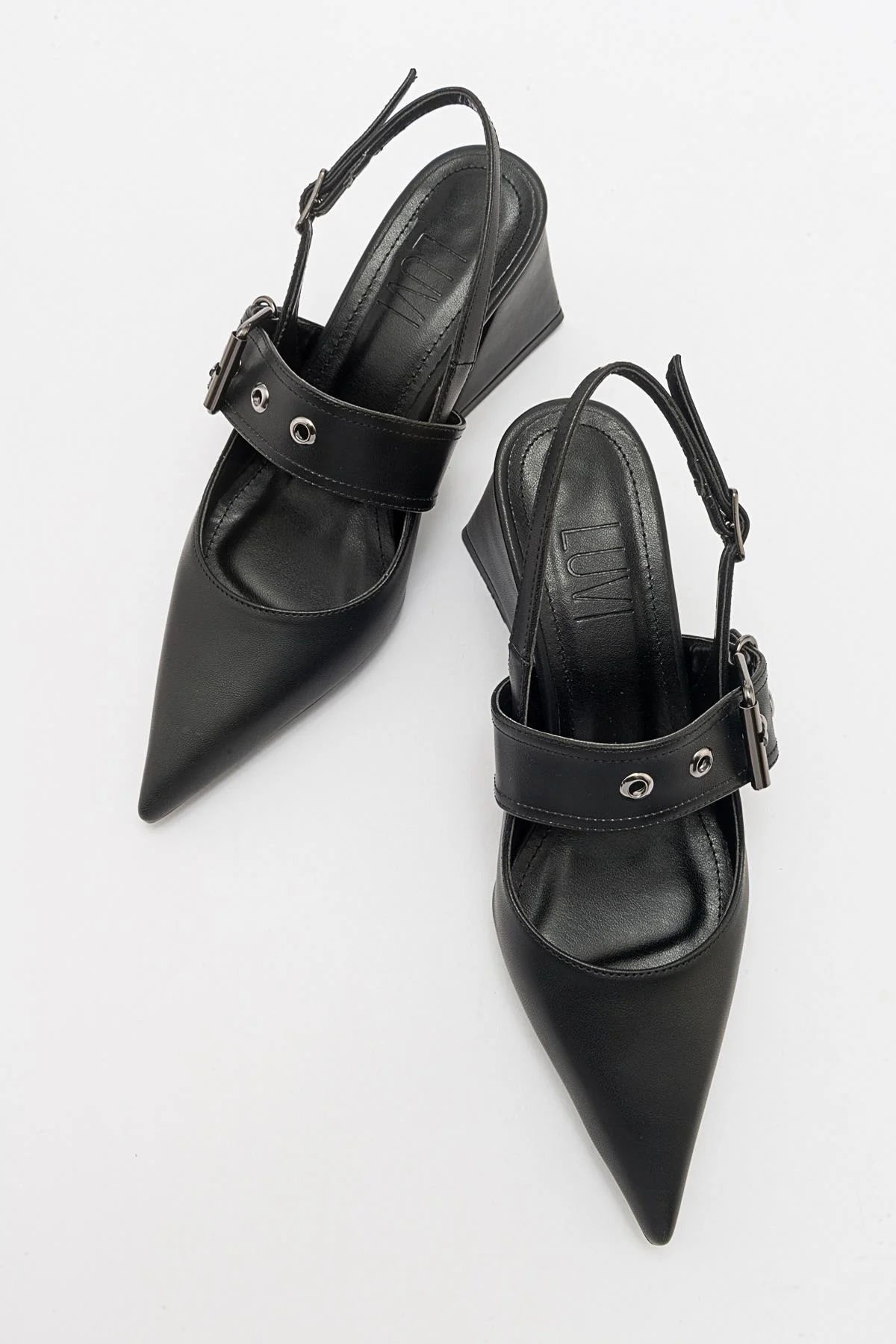 Nepido - Black Pointed Toe Open Back Chunky Heel Shoe (Women) - Image 4