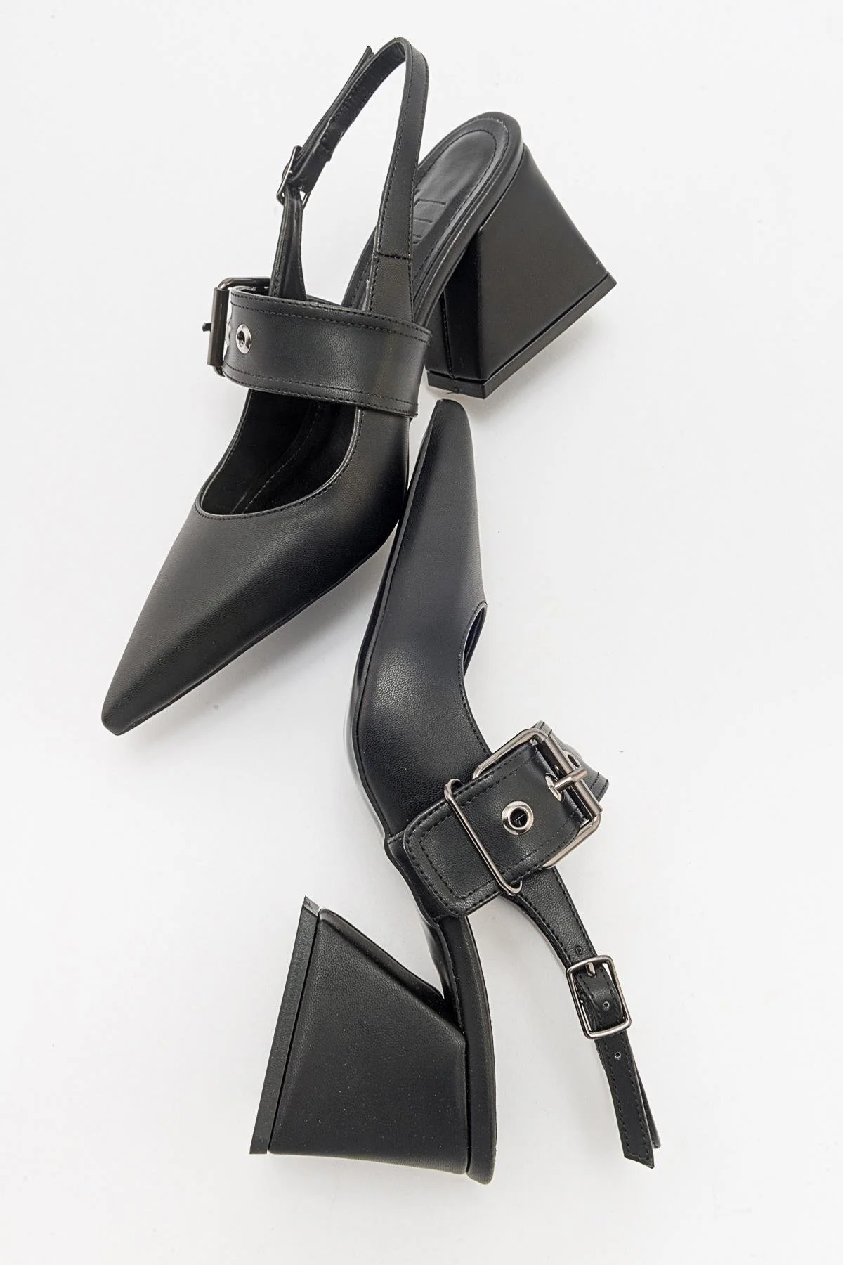 Nepido - Black Pointed Toe Open Back Chunky Heel Shoe (Women) - Image 5