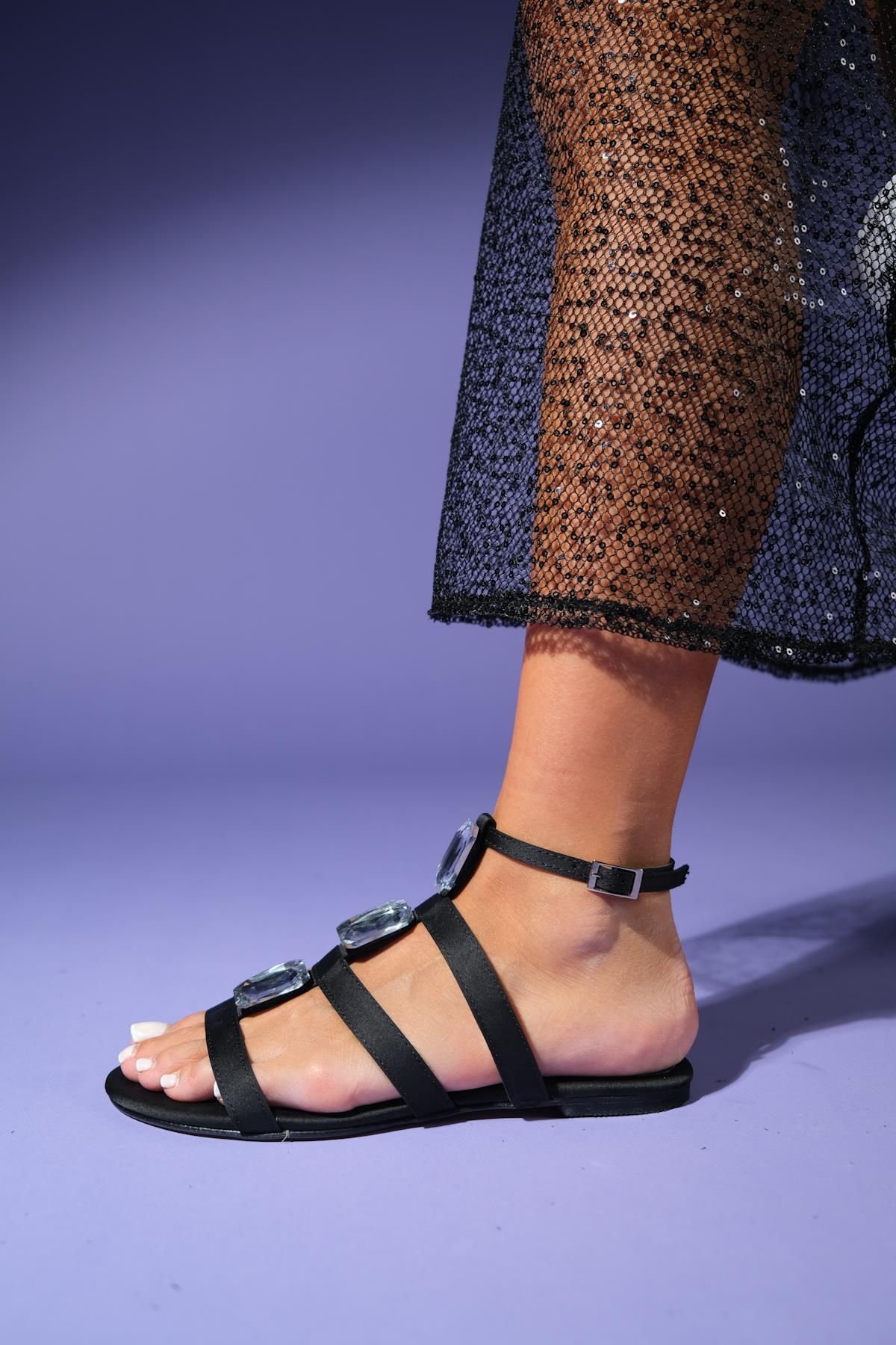 Never - Black Satin Embellished Sandal (Women) - Image 6