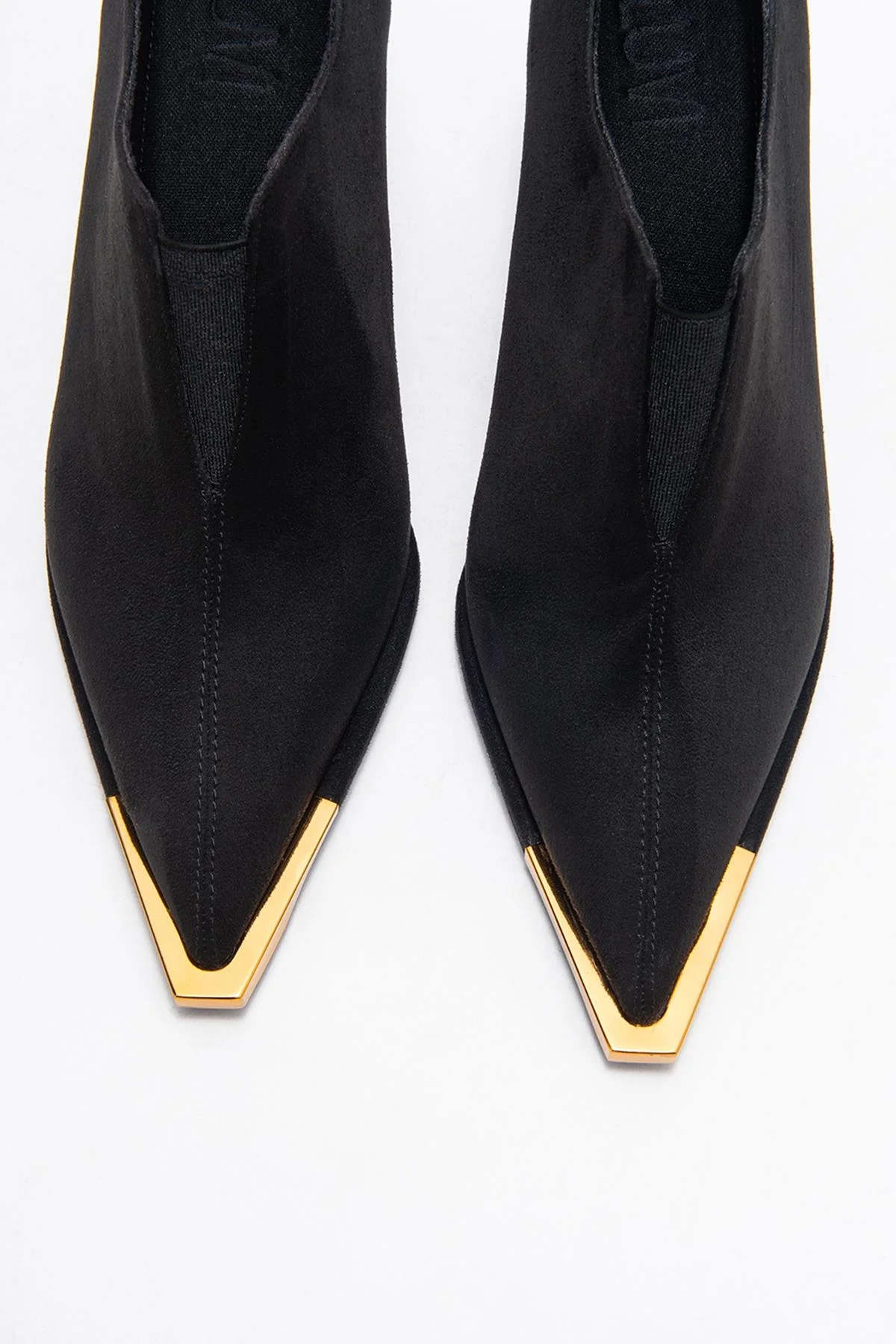 Niva - Black Suede Gold-Detail Elastic Ankle-Heeled Shoe (Women) - Image 2