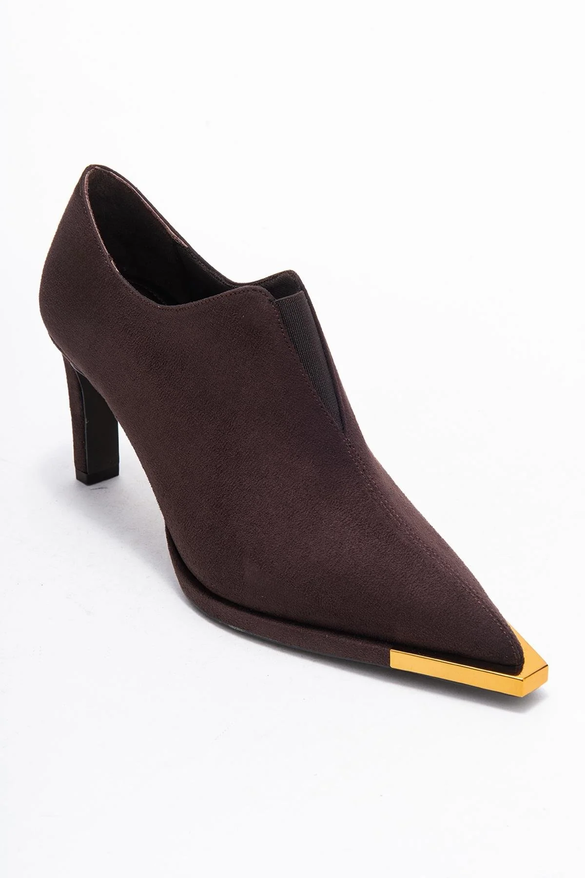 Niva - Brown Suede Gold-Detail Elastic Ankle-Heeled Shoe (Women) - Image 3