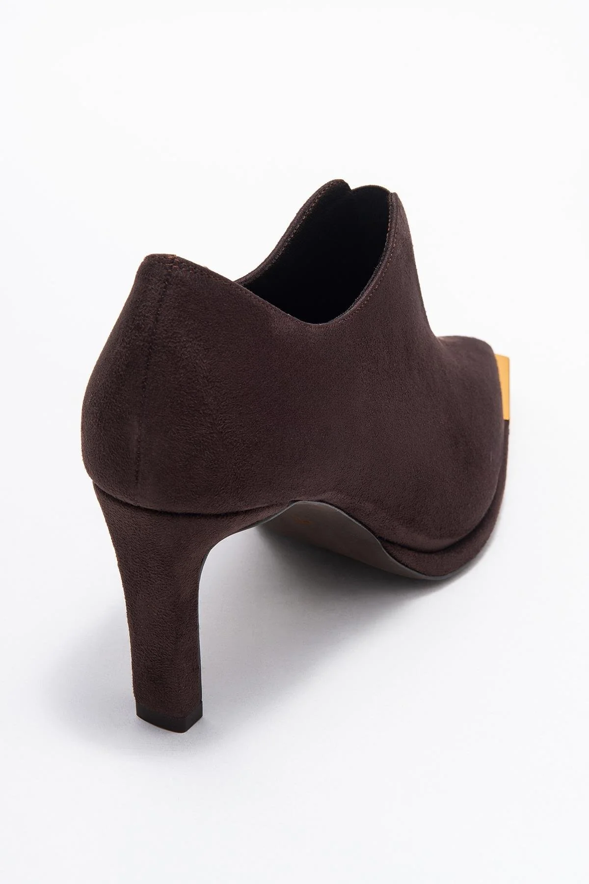 Niva - Brown Suede Gold-Detail Elastic Ankle-Heeled Shoe (Women) - Image 5