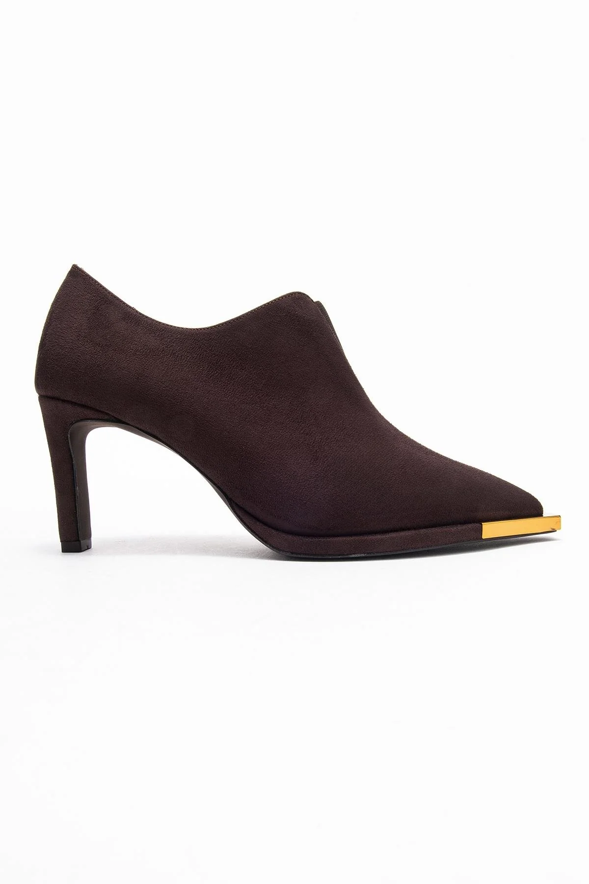 Niva - Brown Suede Gold-Detail Elastic Ankle-Heeled Shoe (Women) - Image 6