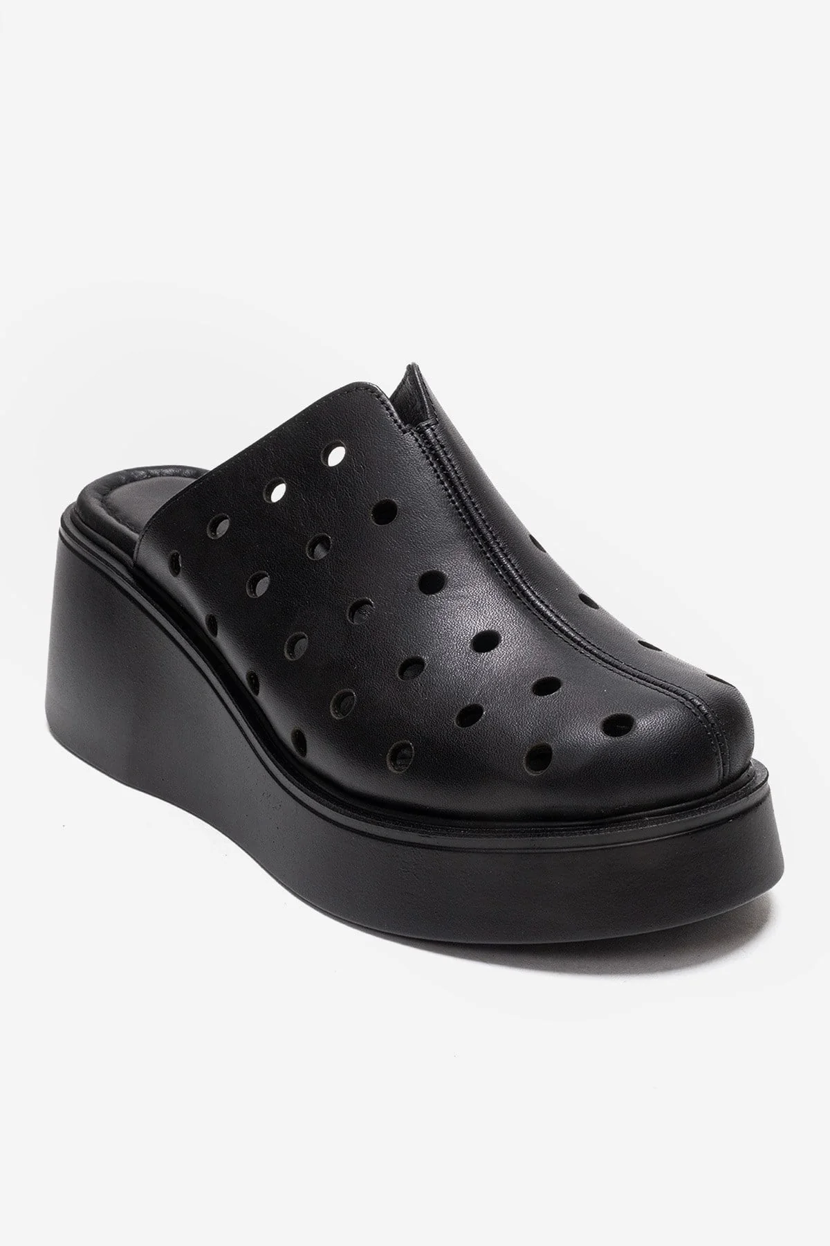 NIVES - Black Genuine Leather Platform Mule (Women) - Image 3