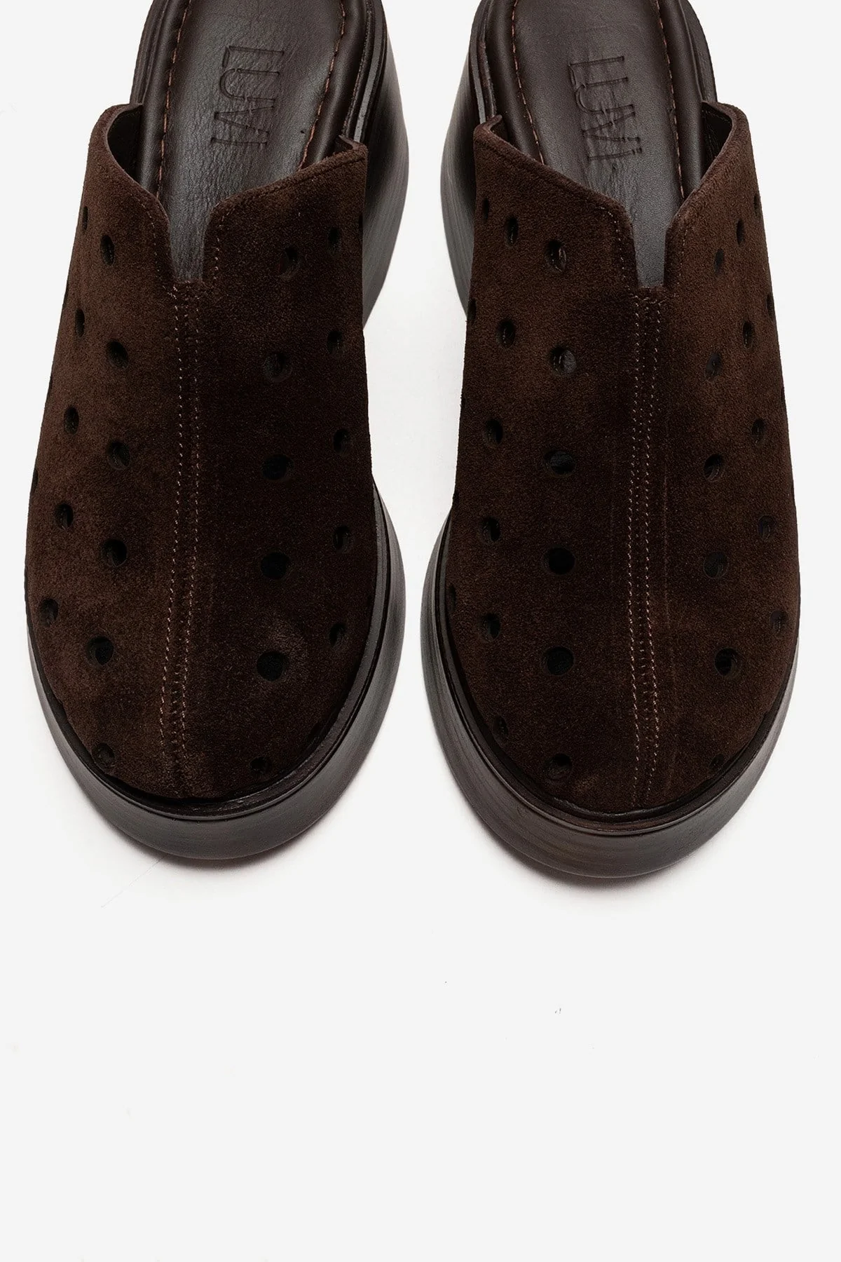 NIVES - Cognac Genuine Suede Leather Perforated Wedge Slide (Women) - Image 2