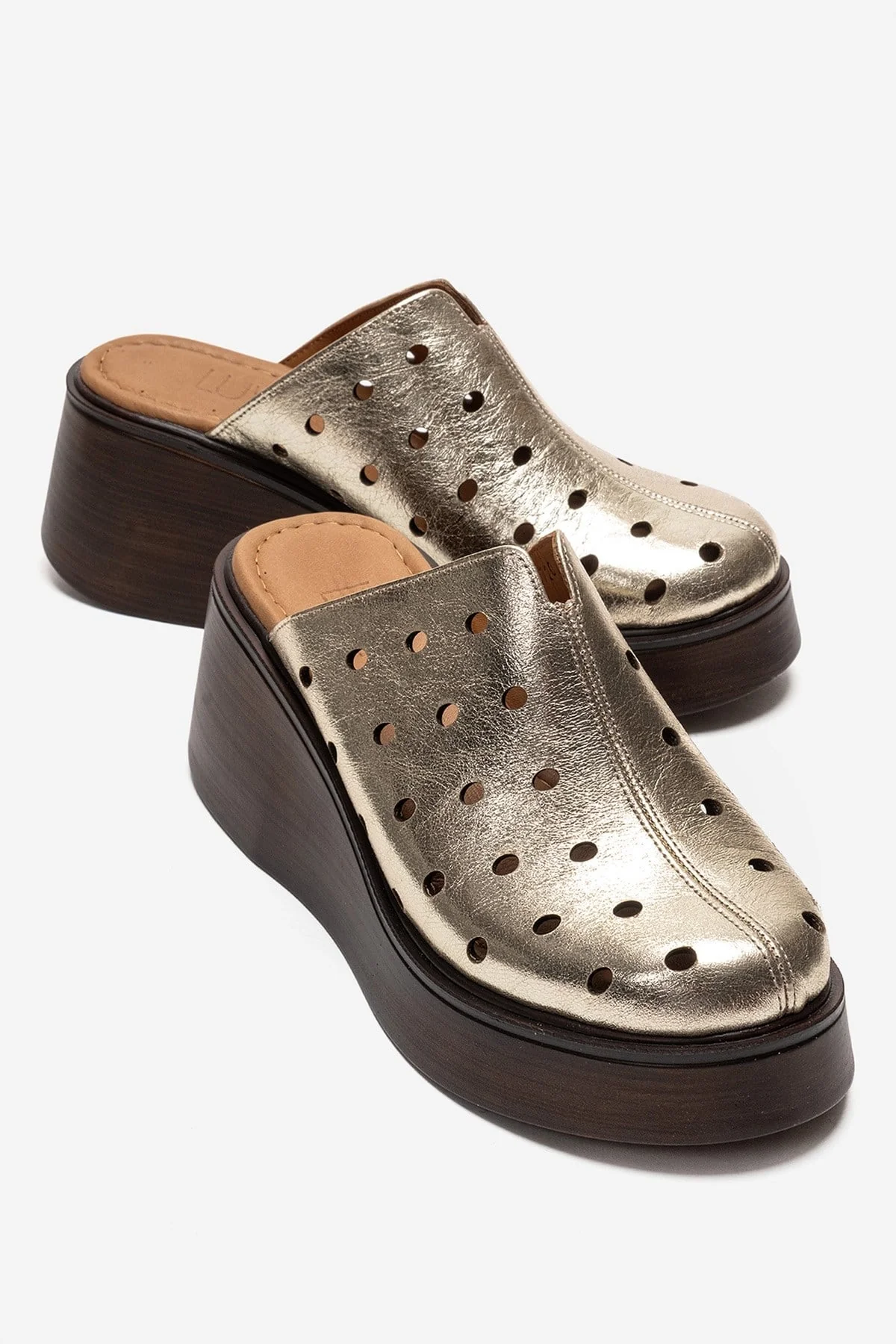 NIVES - Gold Genuine Leather Wedge Sandal (Women)
