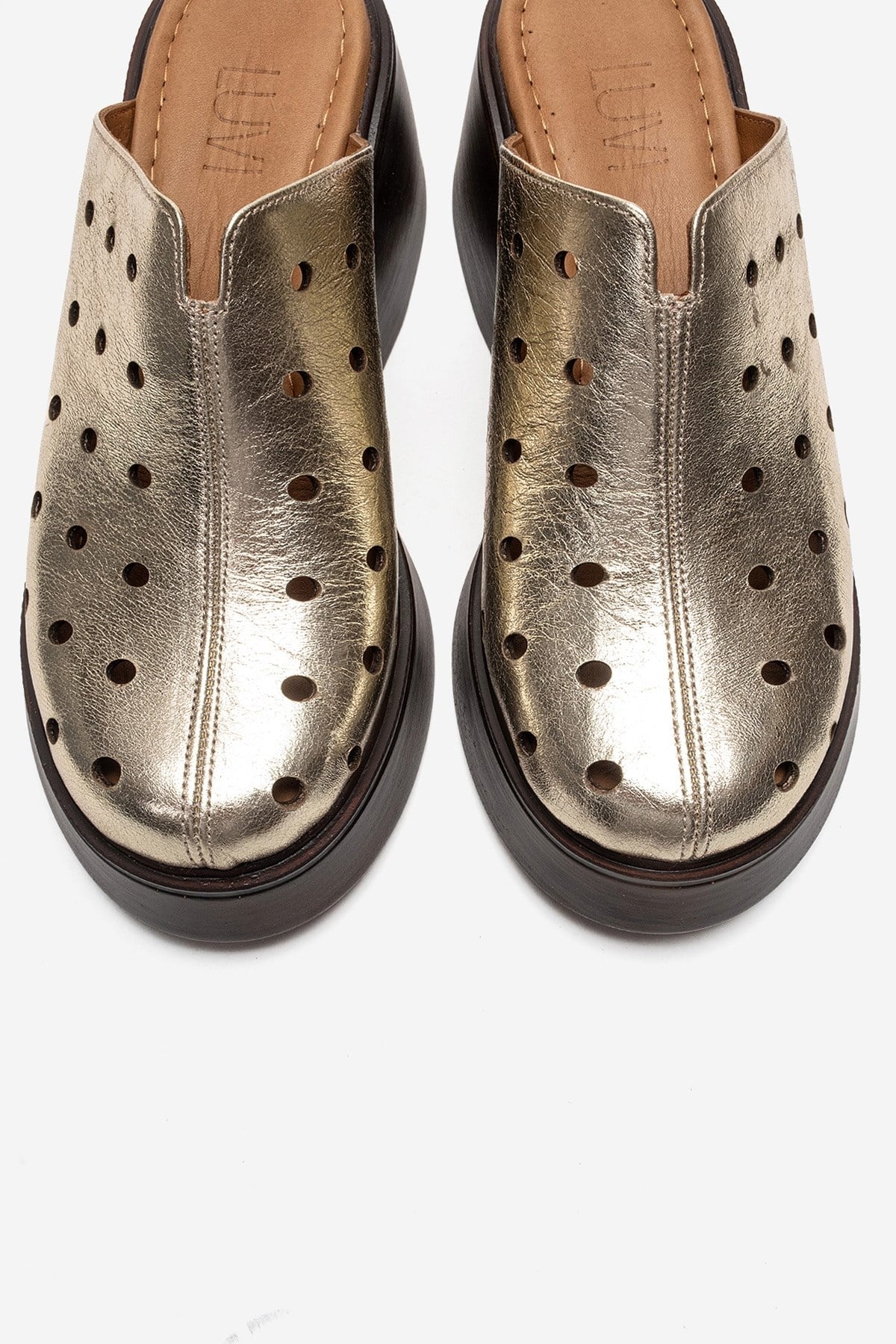 NIVES - Gold Genuine Leather Wedge Sandal (Women) - Image 2