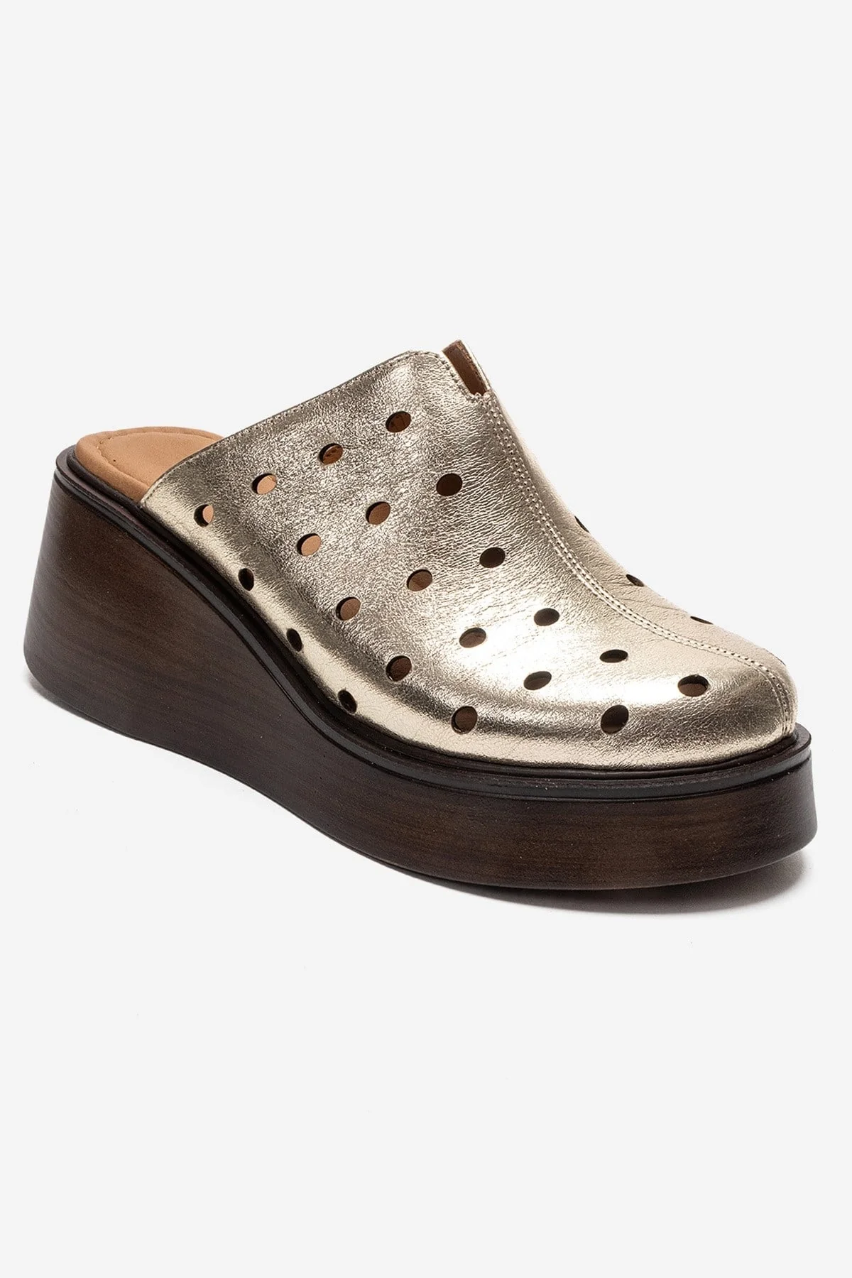 NIVES - Gold Genuine Leather Wedge Sandal (Women) - Image 3