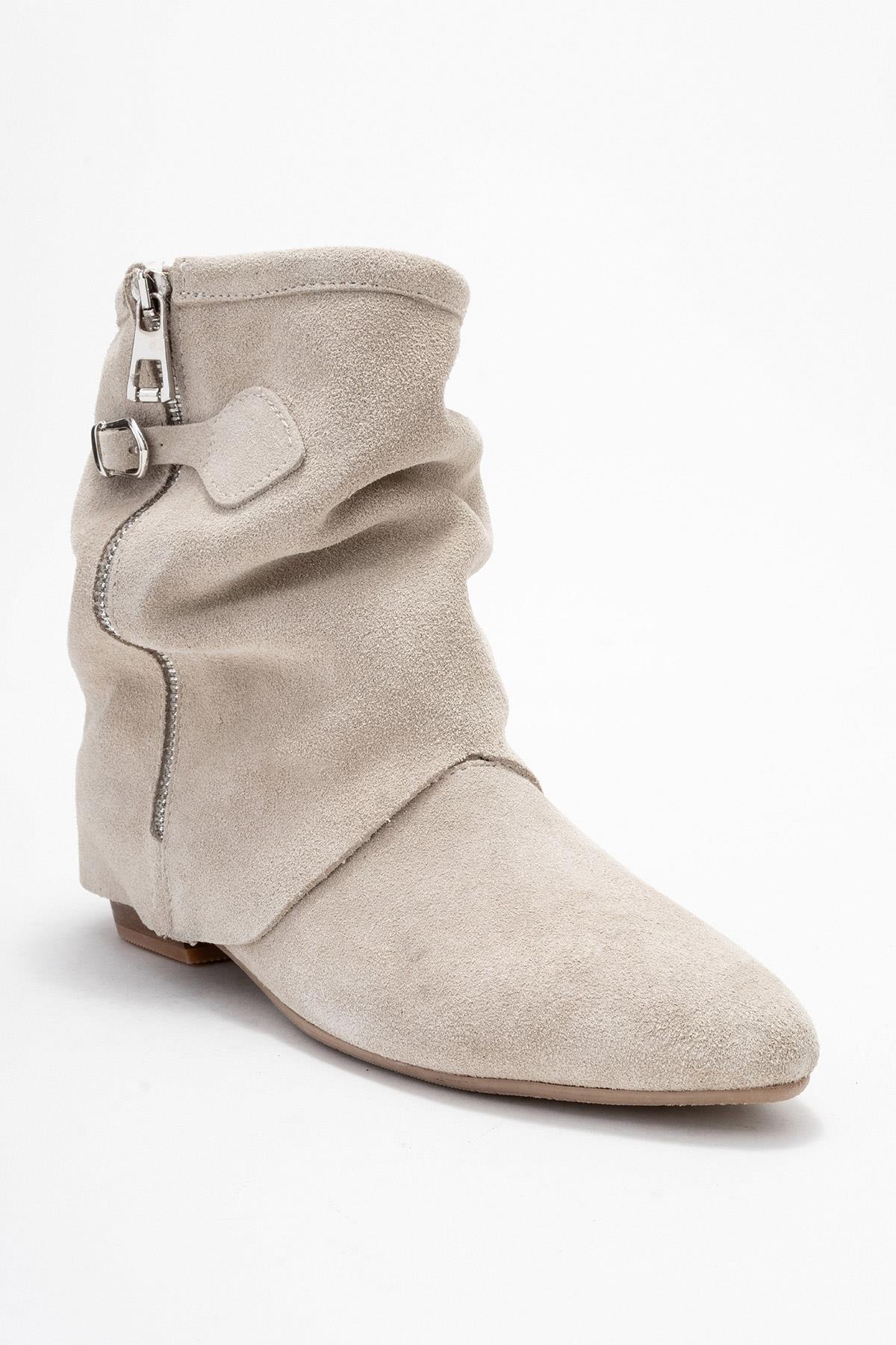 Noar - Beige Genuine Leather Ruched Zip Boot (Women) - Image 3