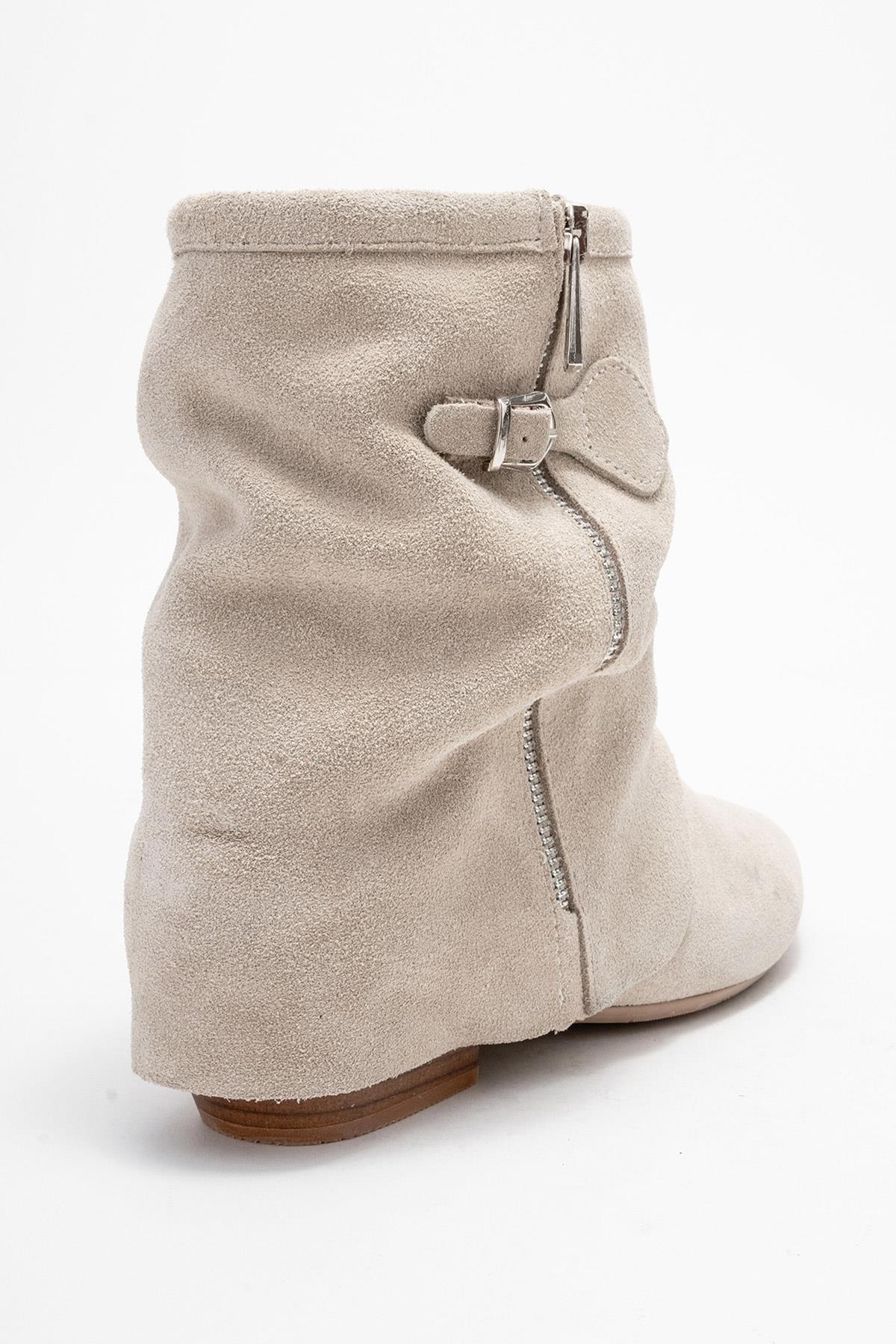 Noar - Beige Genuine Leather Ruched Zip Boot (Women) - Image 5