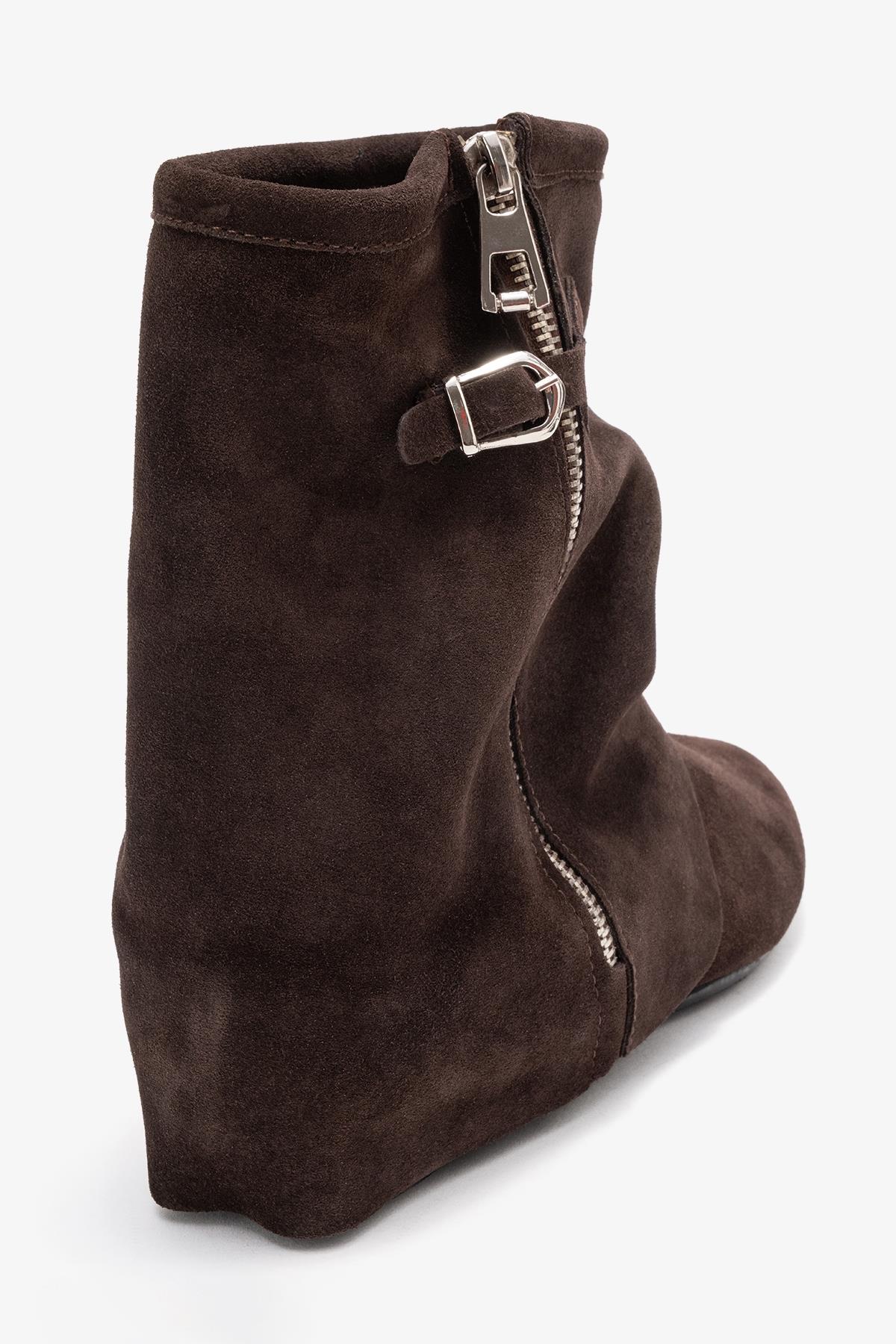 Noar - Brown Suede Genuine Leather Ruched Zip Boot (Women) - Image 5