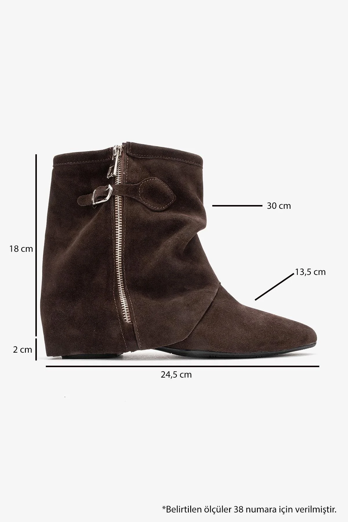 Noar - Brown Suede Genuine Leather Ruched Zip Boot (Women) - Image 6