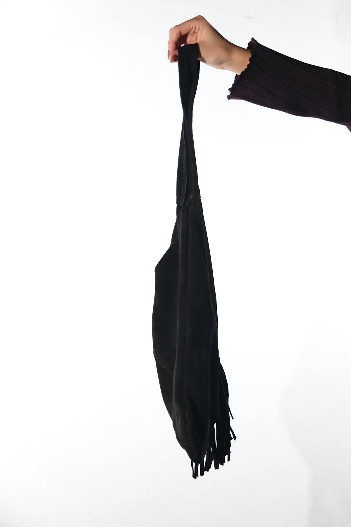 NOCHE - Black Genuine Suede Leather Tassel Shoulder Bag (Women) - Image 3