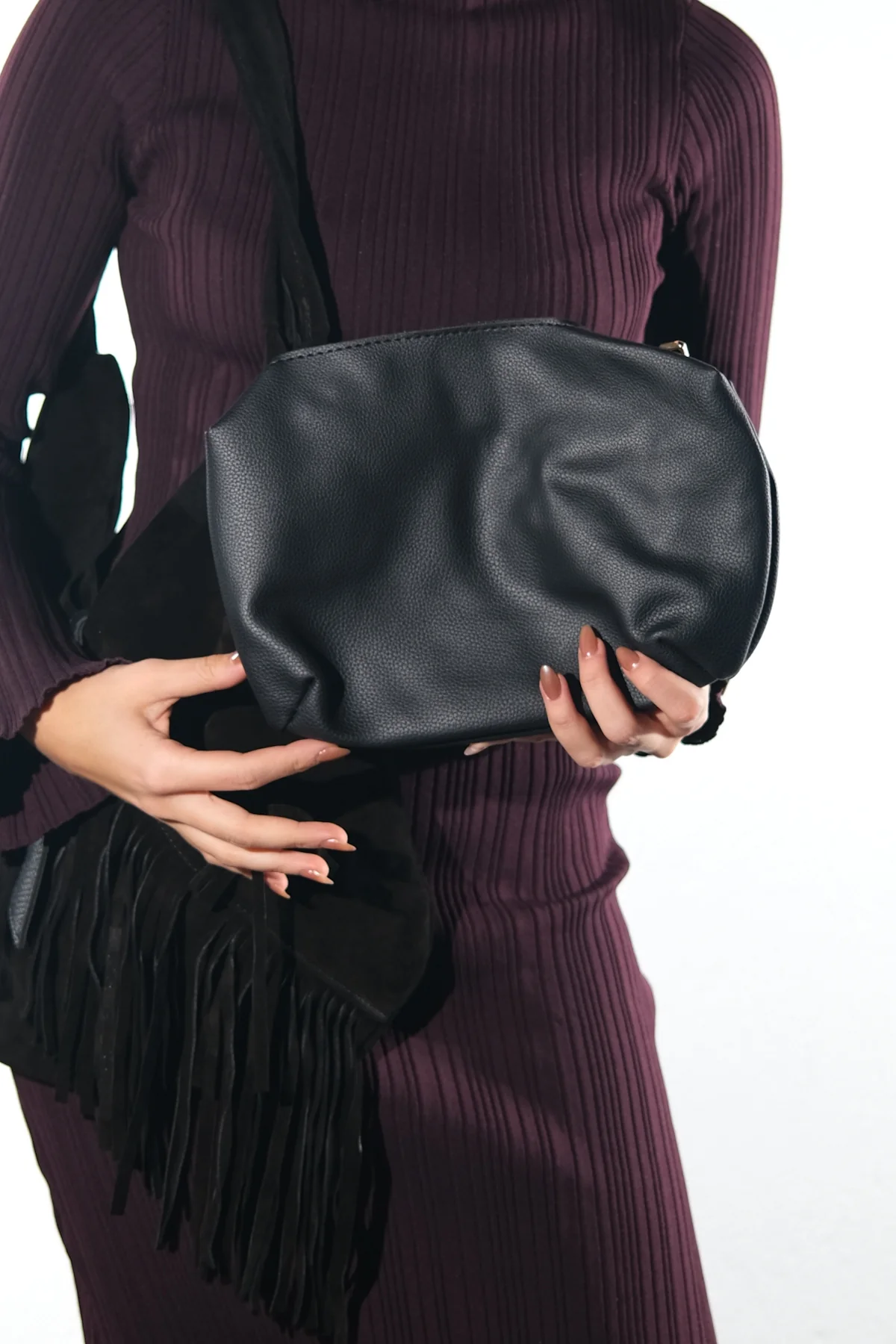 NOCHE - Black Genuine Suede Leather Tassel Shoulder Bag (Women) - Image 6