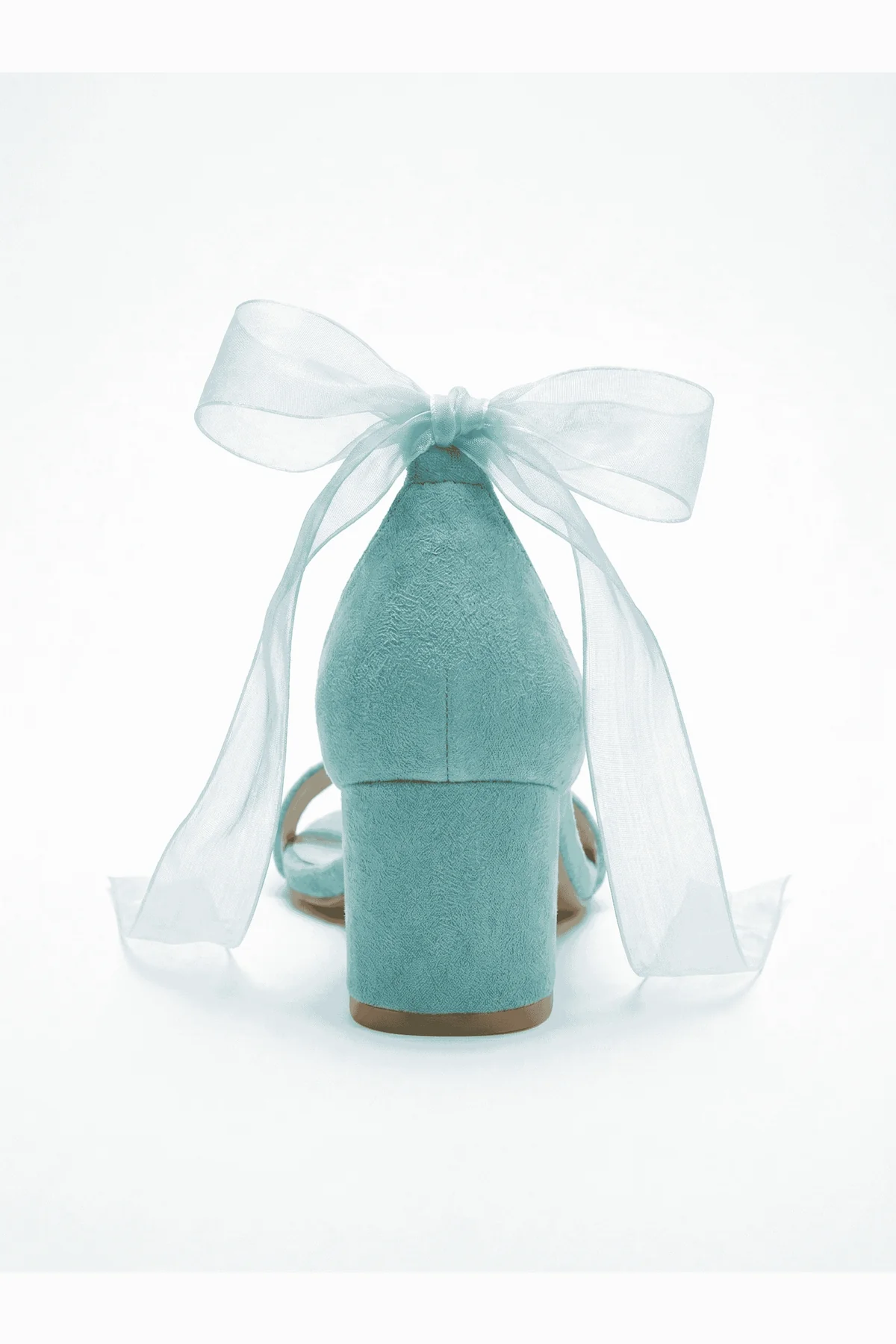 Rova Aqua Blue Suede Organza Ribbon Ankle Strap Block Heel Sandal - Image 3