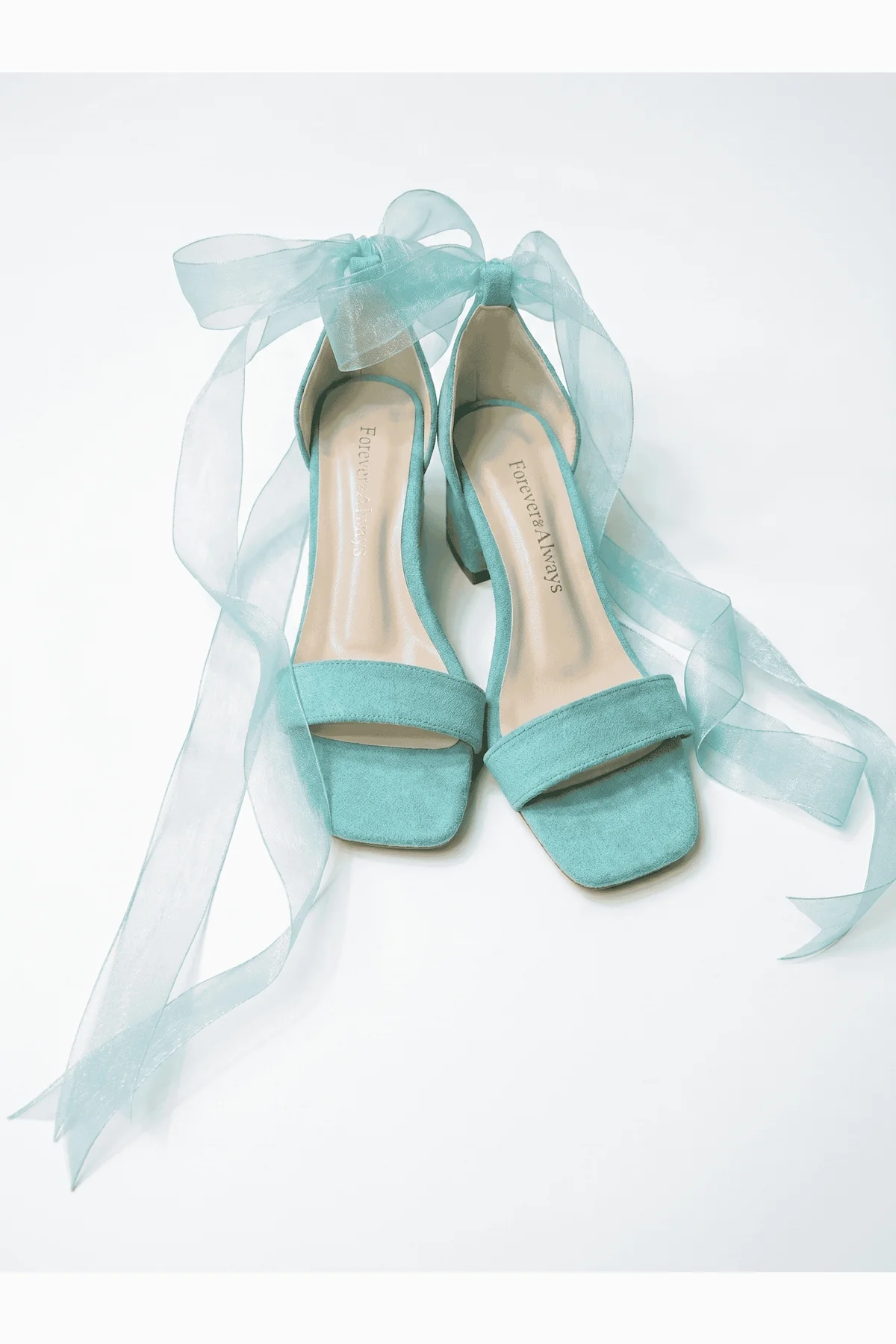Rova Aqua Blue Suede Organza Ribbon Ankle Strap Block Heel Sandal - Image 6