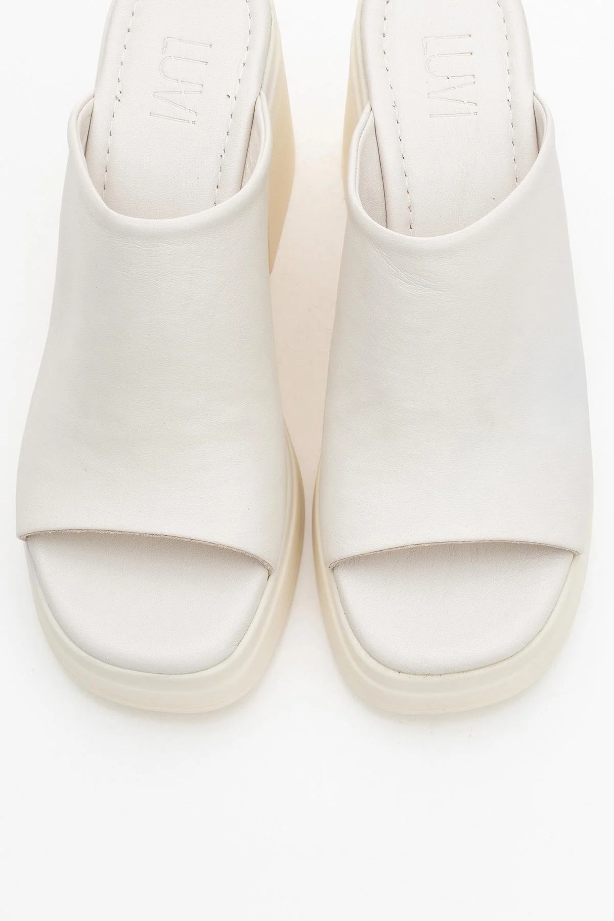 Nola - Beige Leather Heeled Mules - Image 2