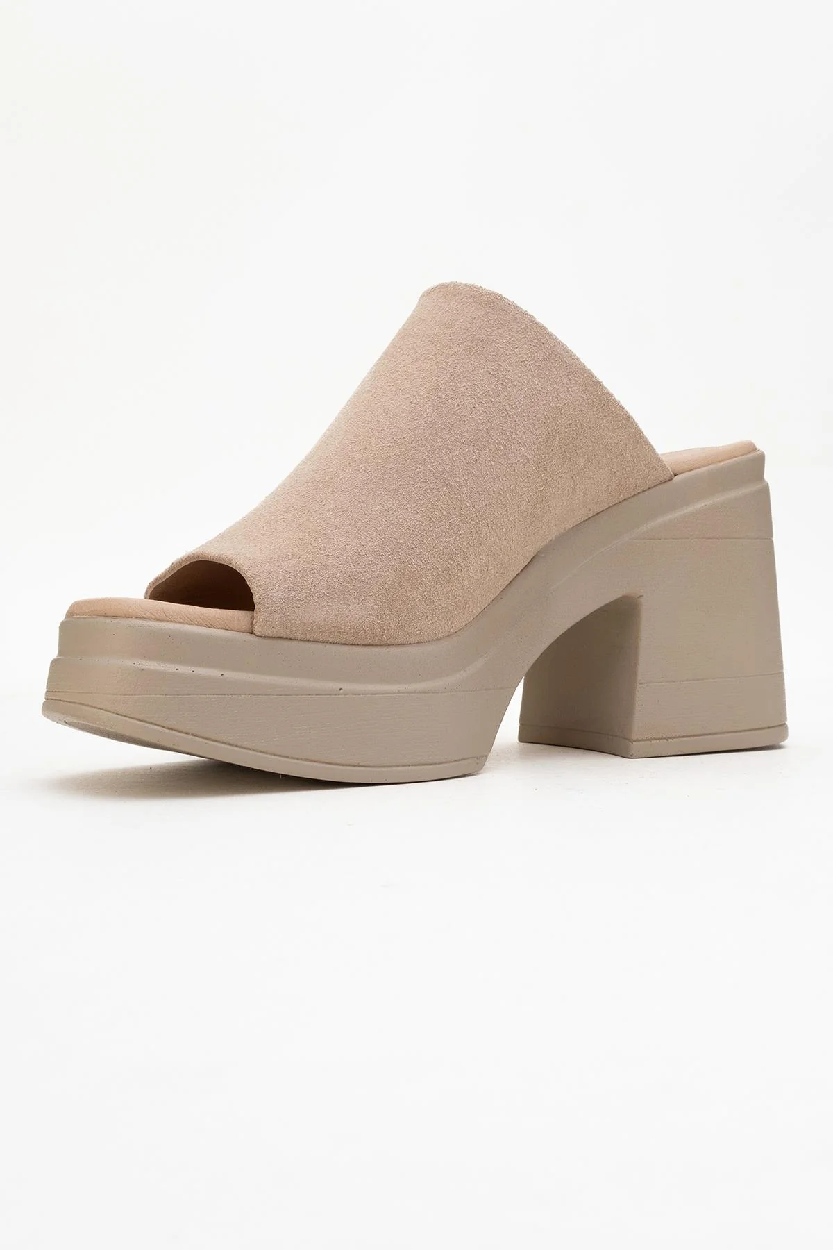 Nola - Beige Suede Leather Heeled Mules - Image 4
