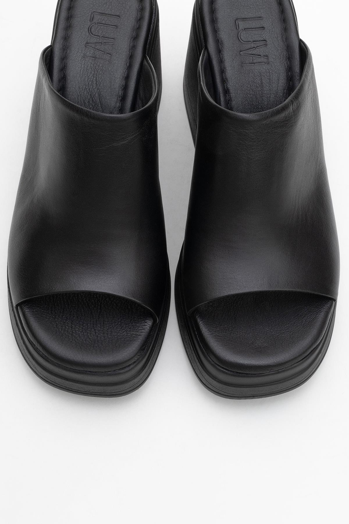 Nola - Black Leather Heeled Mules - Image 2