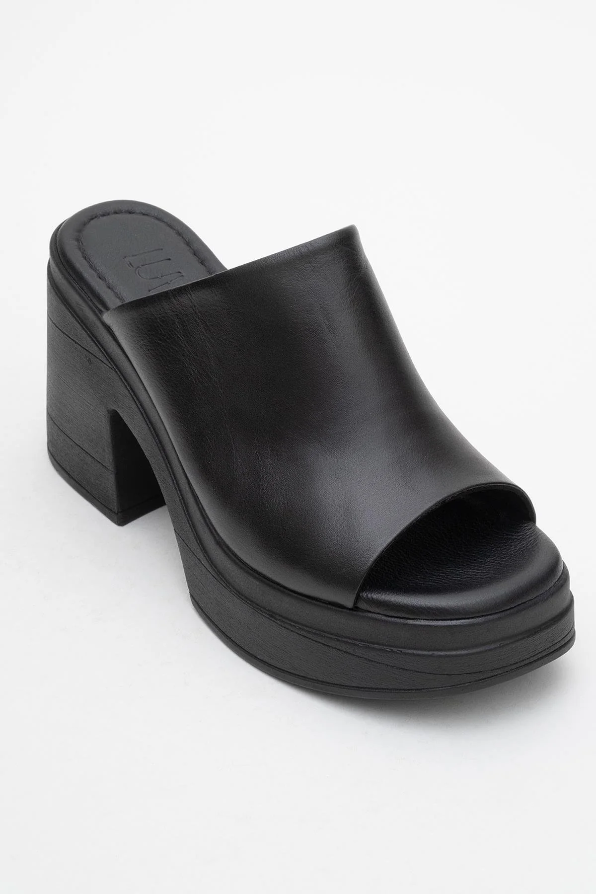 Nola - Black Leather Heeled Mules - Image 3