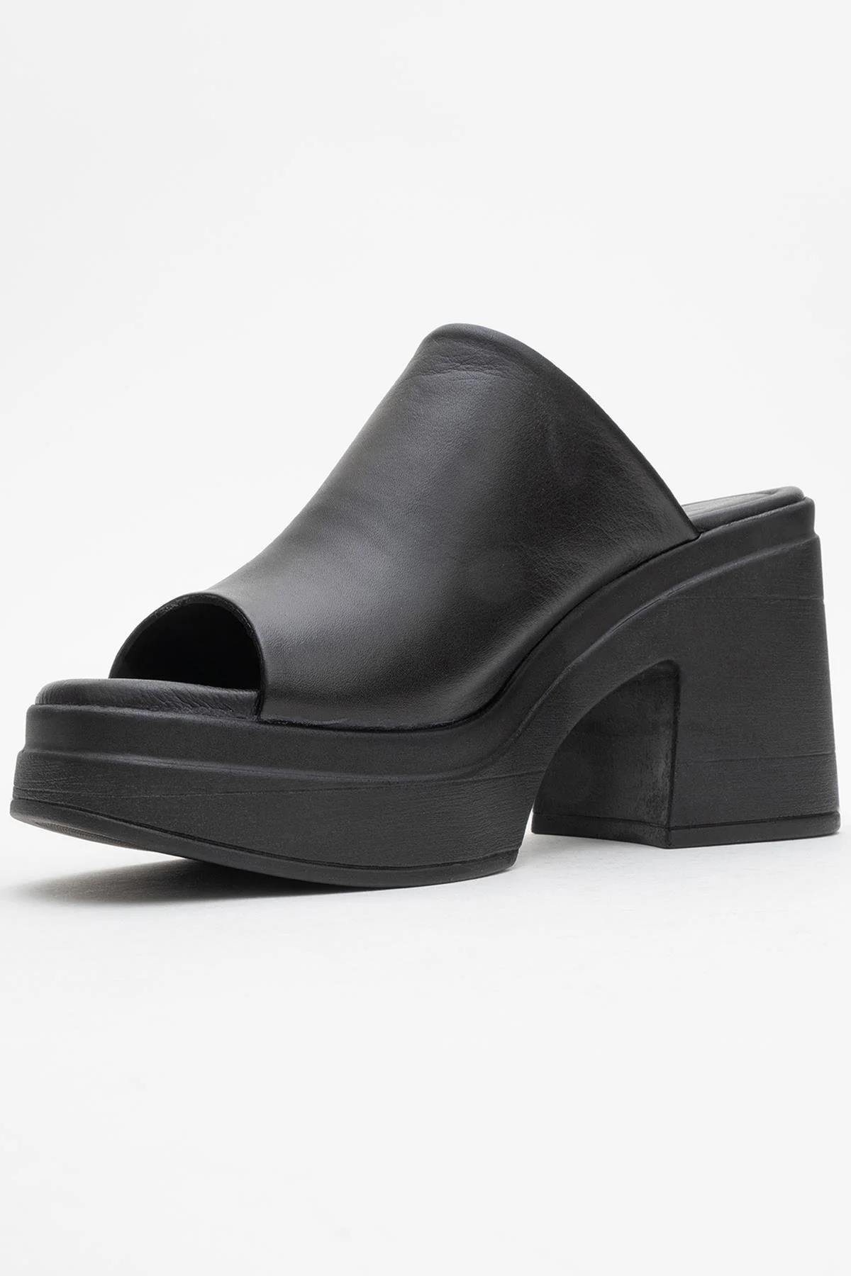 Nola - Black Leather Heeled Mules - Image 4