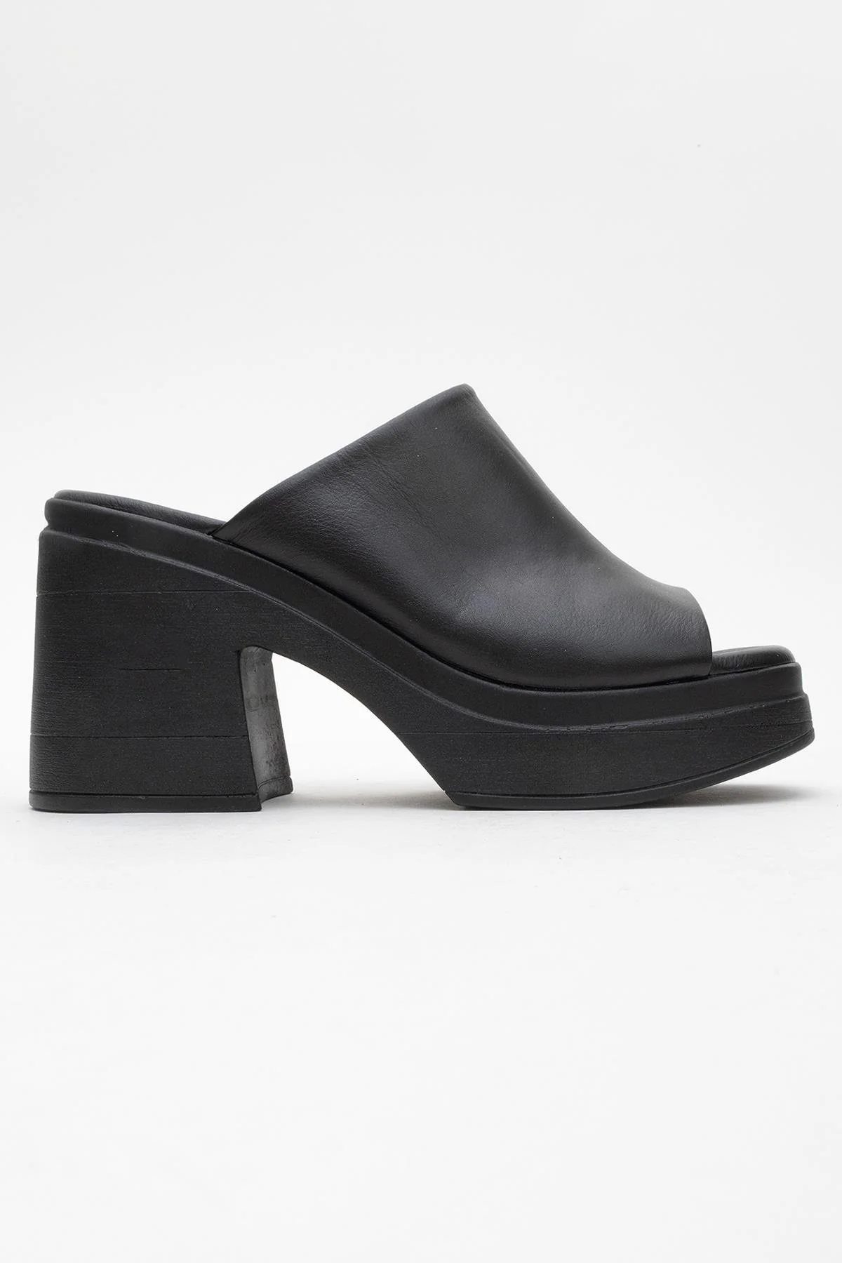 Nola - Black Leather Heeled Mules - Image 6