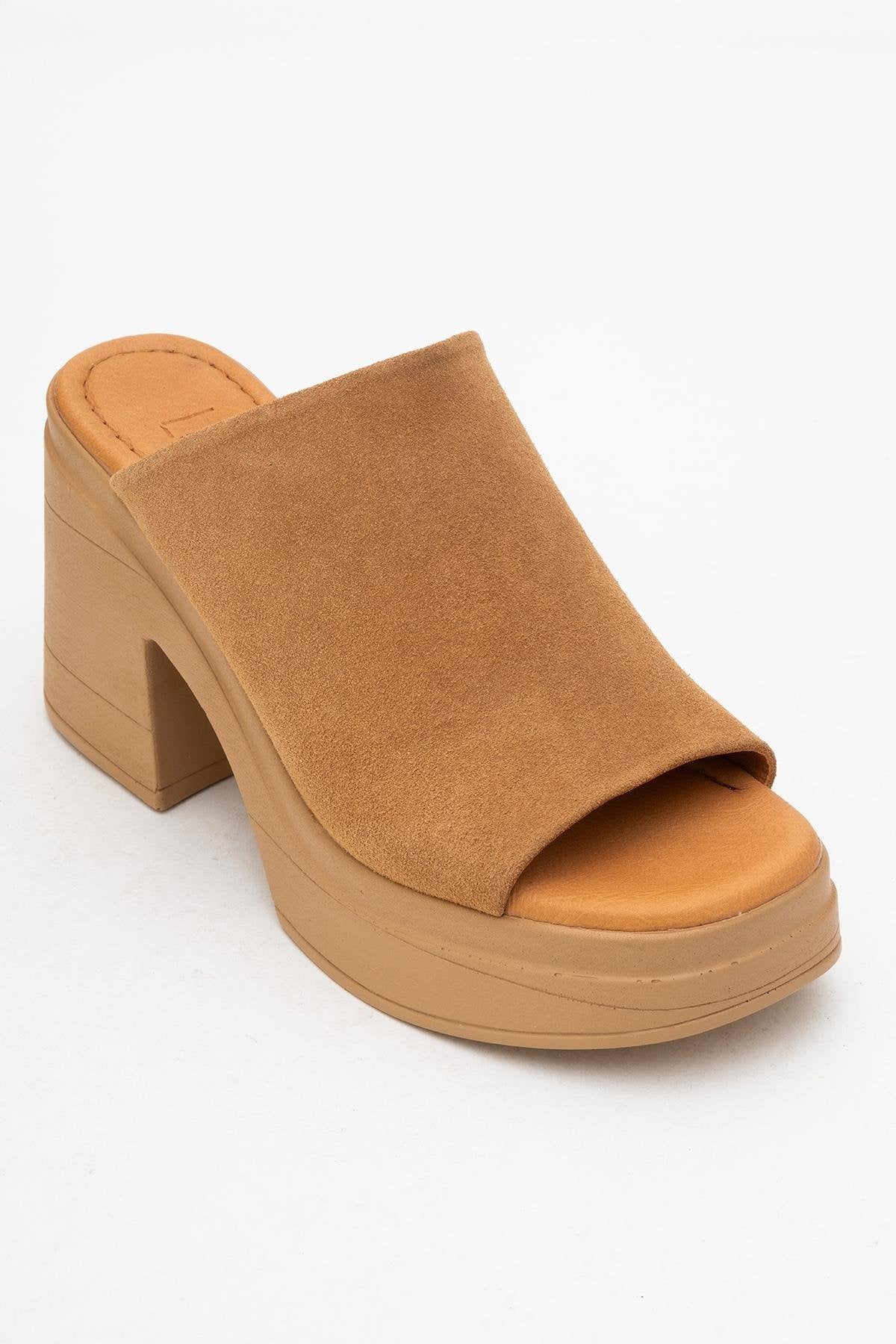 Nola - Cognac Brown Suede Leather Heeled Mules - Image 3