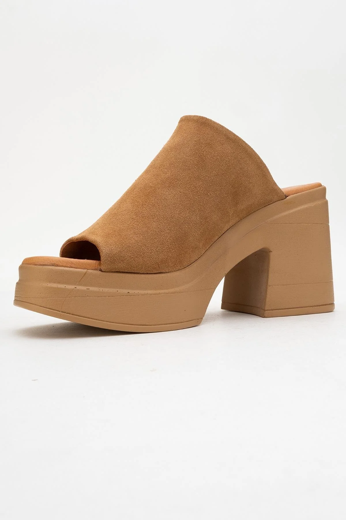 Nola - Cognac Brown Suede Leather Heeled Mules - Image 4