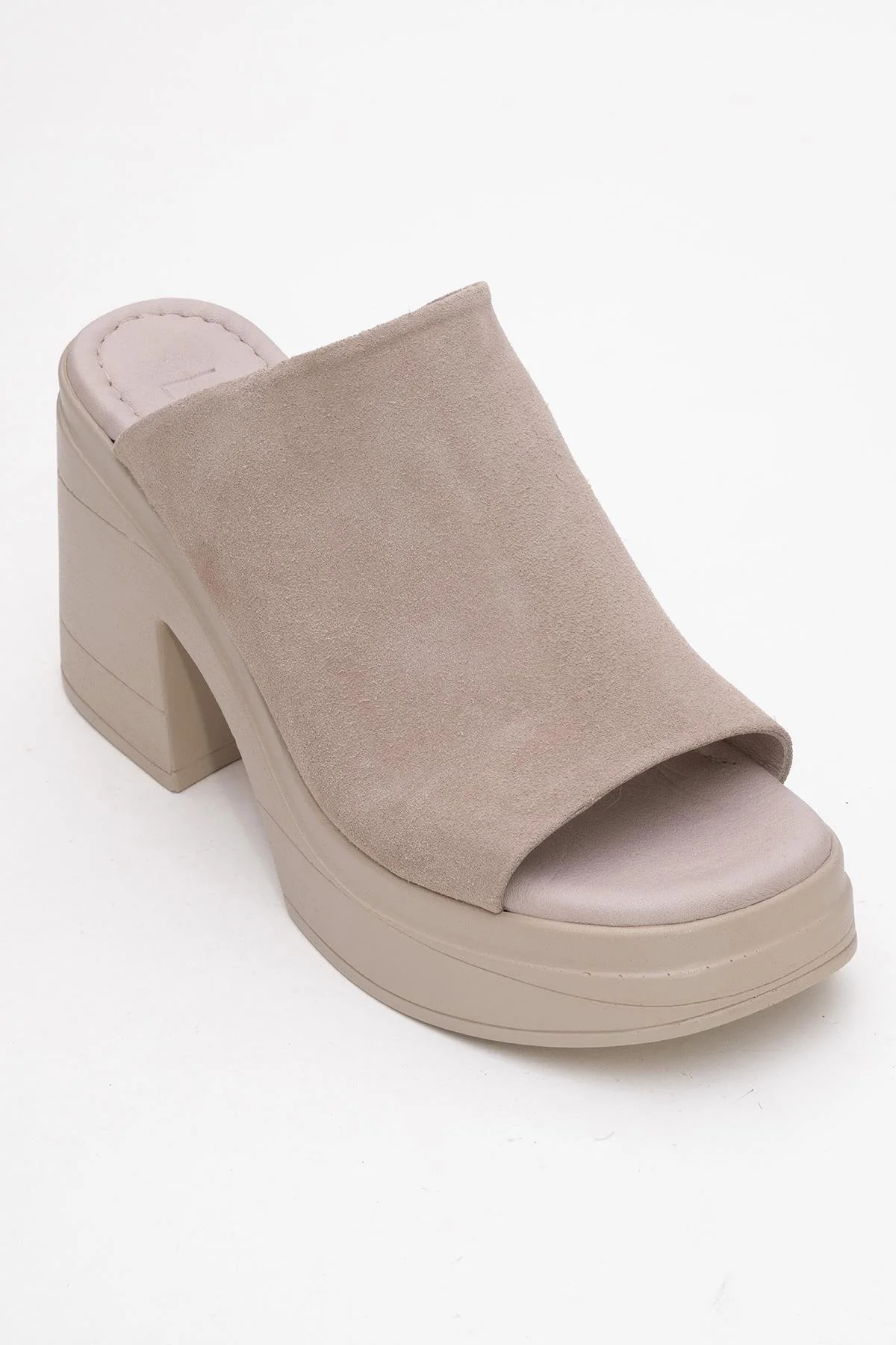 Nola - Dark Beige Suede Leather Heeled Mules - Image 3