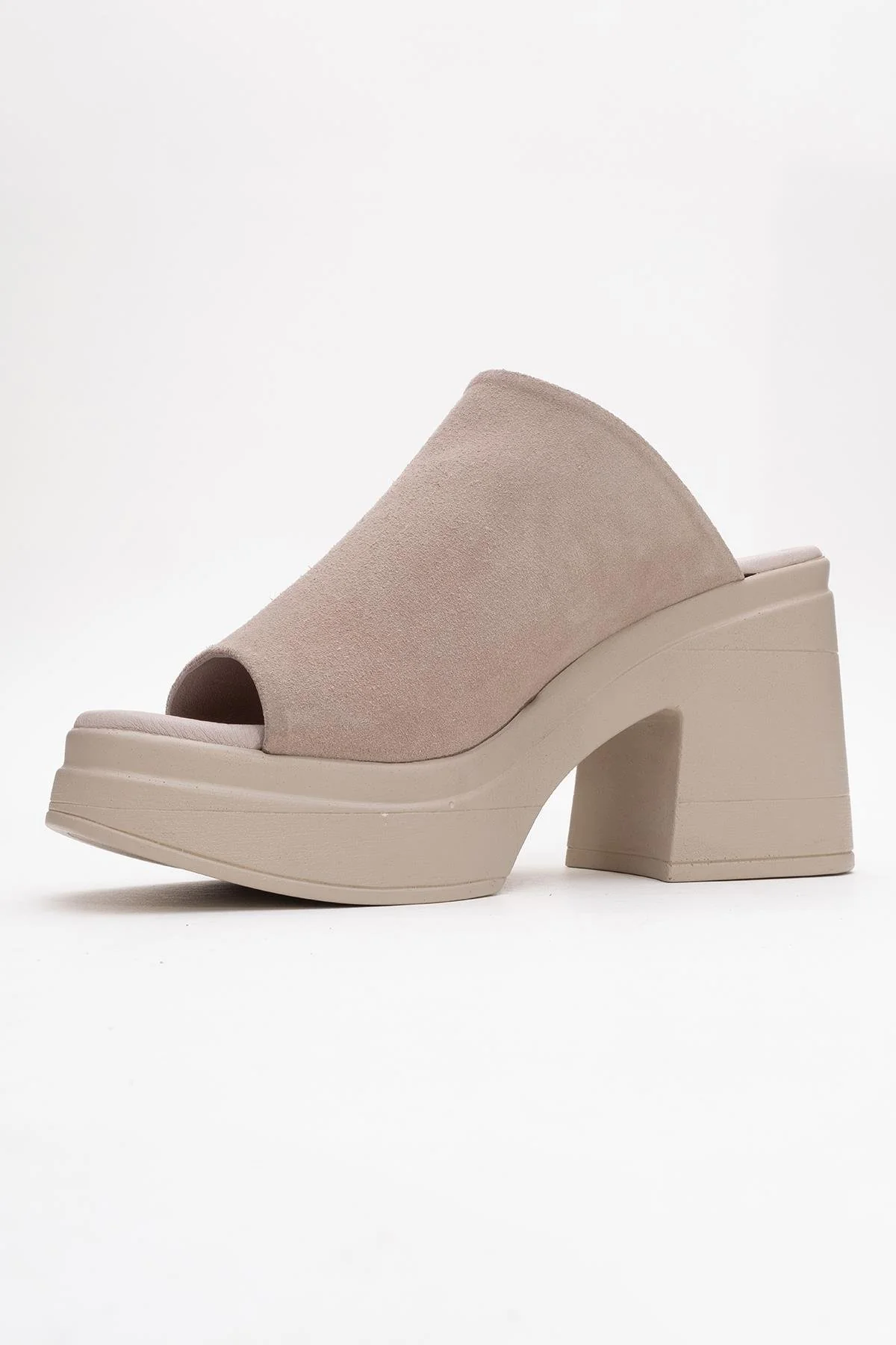 Nola - Dark Beige Suede Leather Heeled Mules - Image 4