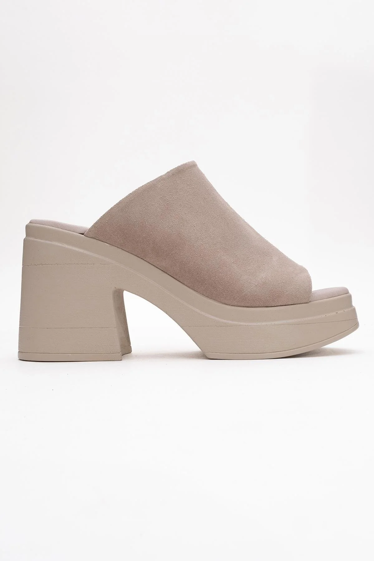 Nola - Dark Beige Suede Leather Heeled Mules - Image 6