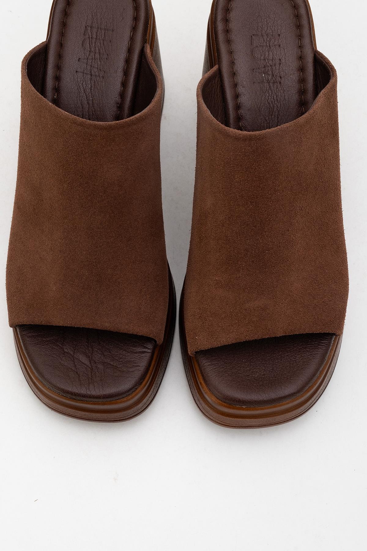 Nola - Dark Brown Suede Leather Heeled Mules - Image 2