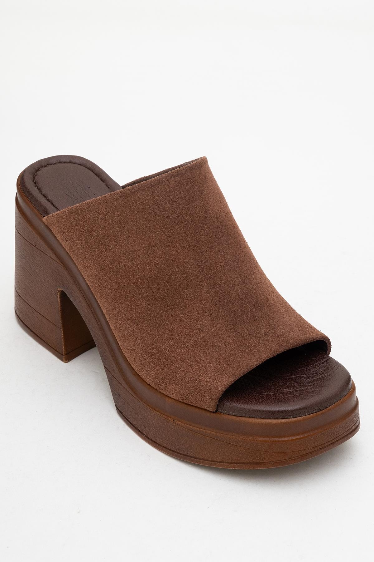 Nola - Dark Brown Suede Leather Heeled Mules - Image 3
