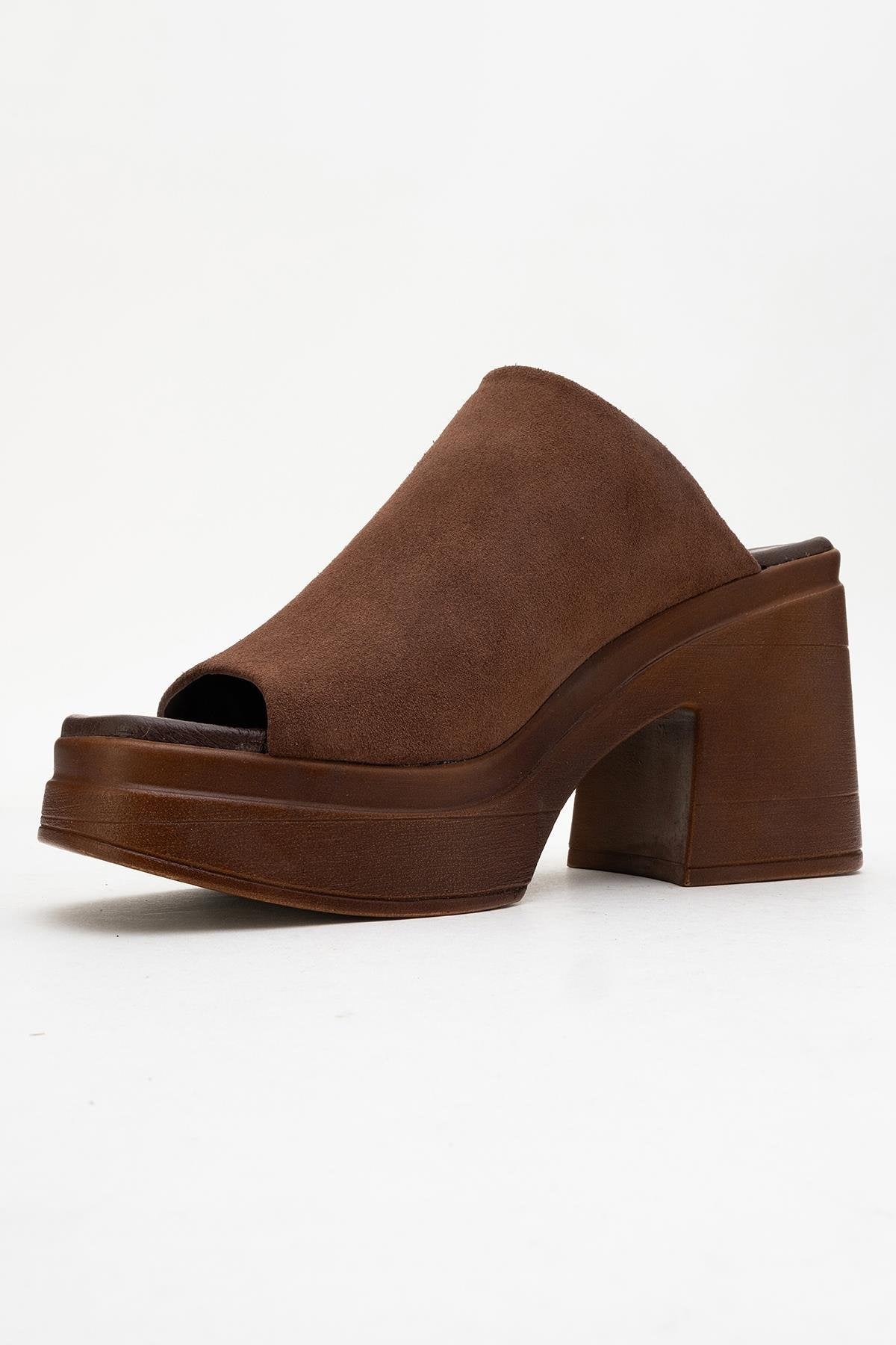 Nola - Dark Brown Suede Leather Heeled Mules - Image 4