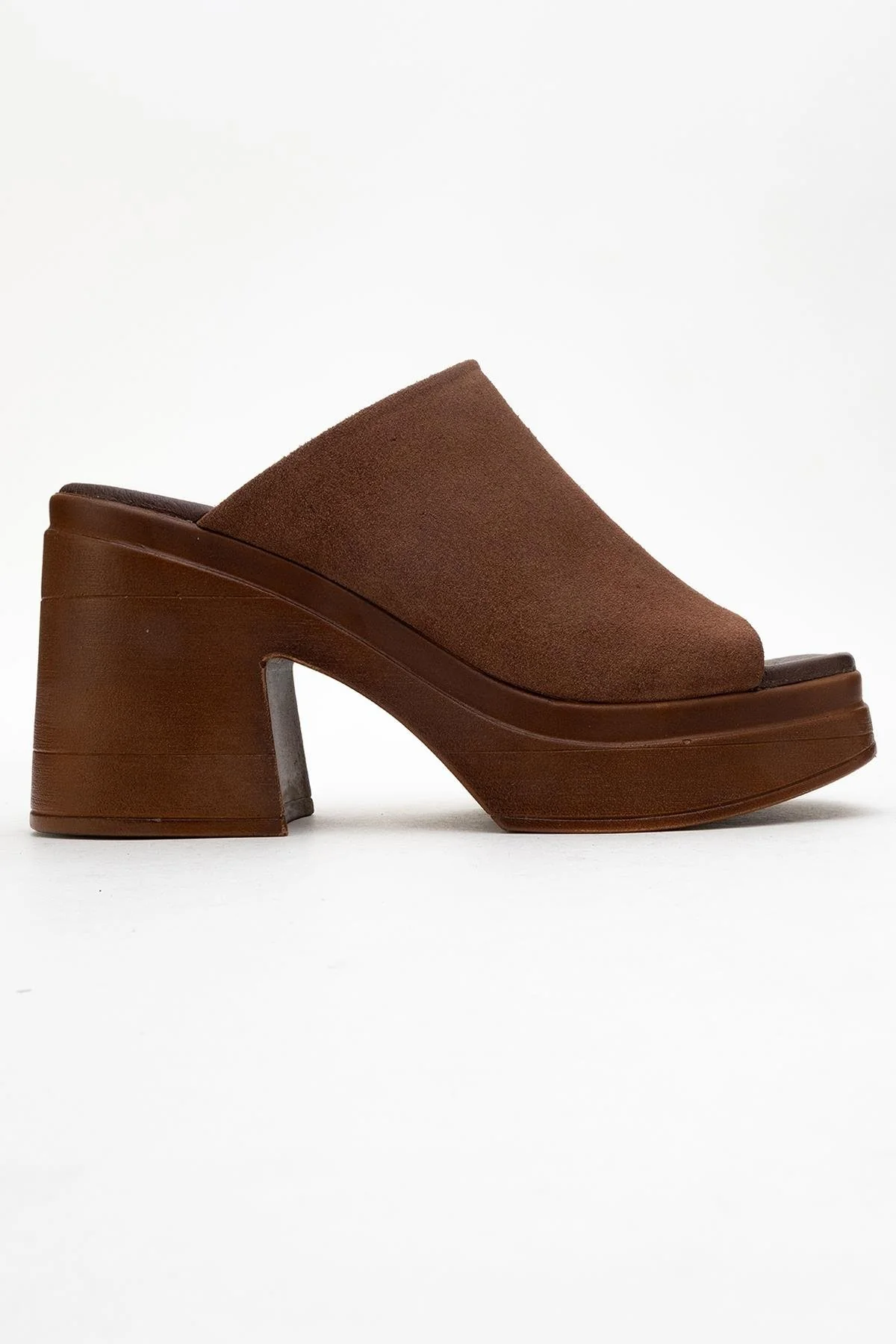 Nola - Dark Brown Suede Leather Heeled Mules - Image 6