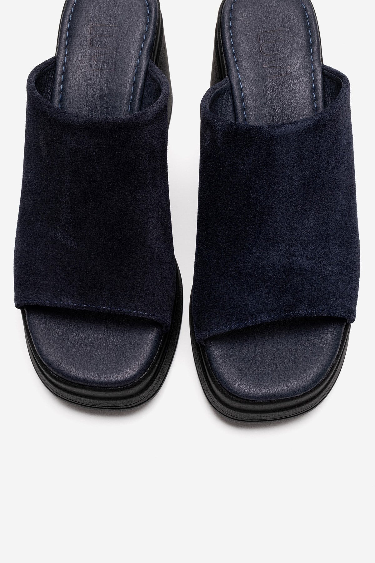 NOLA - Navy Genuine Leather Block Heel Slide (Women) - Image 2