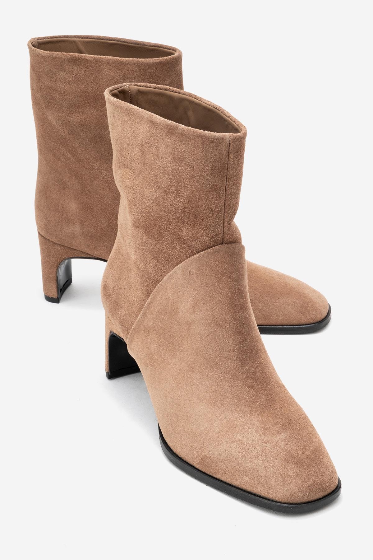 NORDY - Taupe Suede Genuine Leather Block Heel Boot (Women)