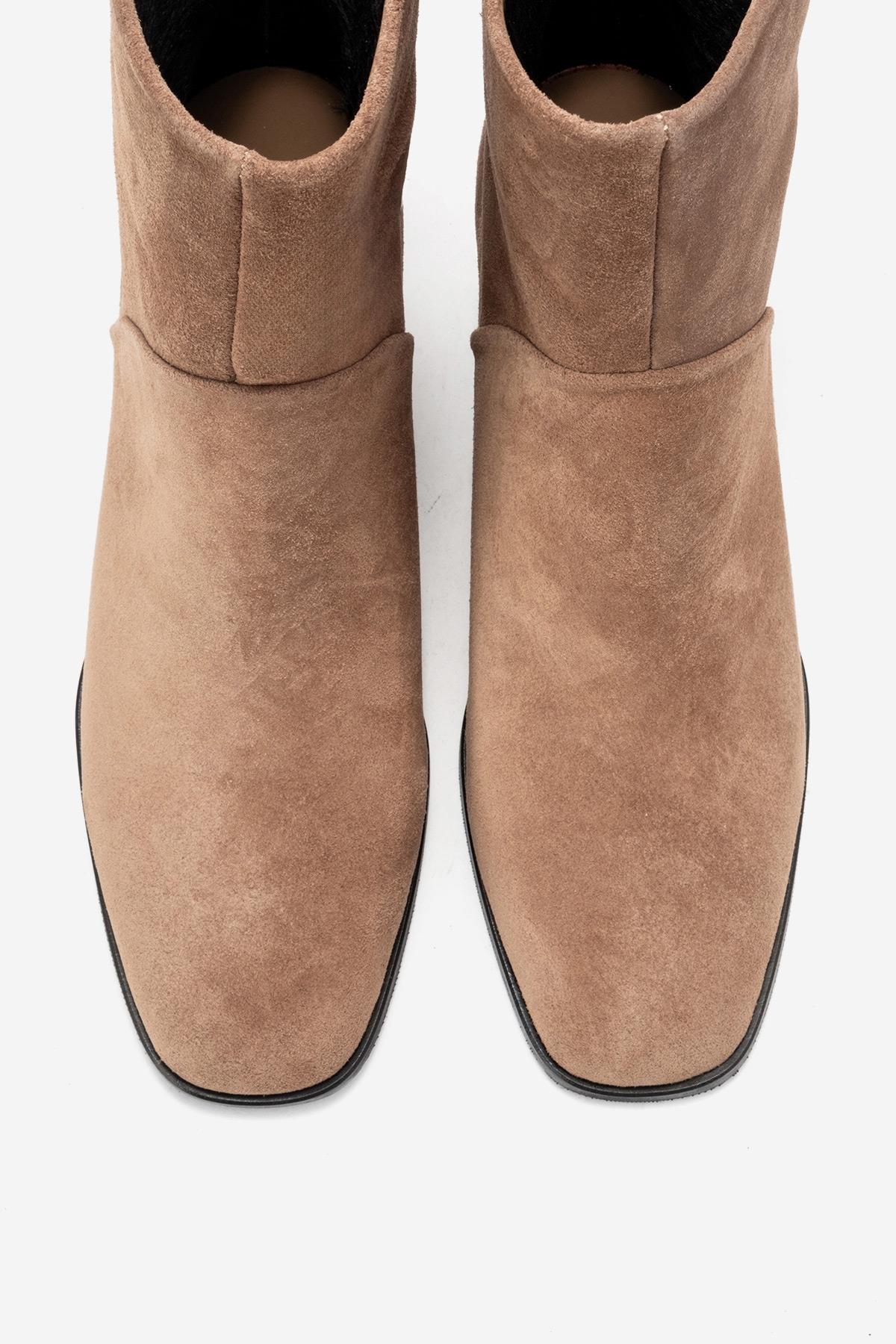 NORDY - Taupe Suede Genuine Leather Block Heel Boot (Women) - Image 2