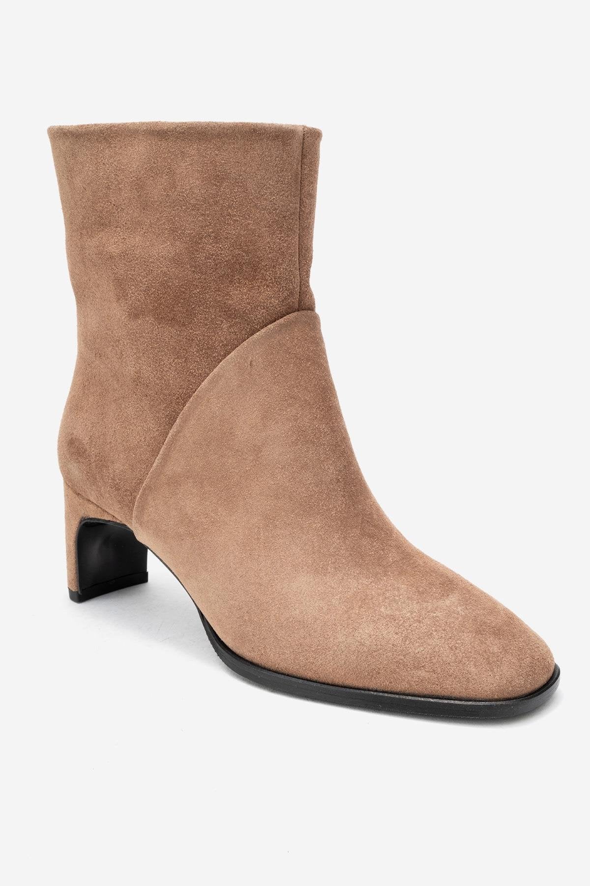 NORDY - Taupe Suede Genuine Leather Block Heel Boot (Women) - Image 3