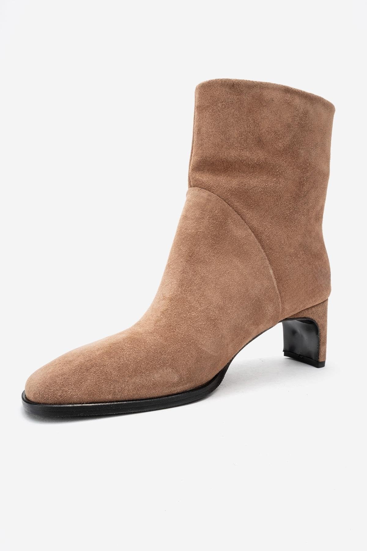 NORDY - Taupe Suede Genuine Leather Block Heel Boot (Women) - Image 4