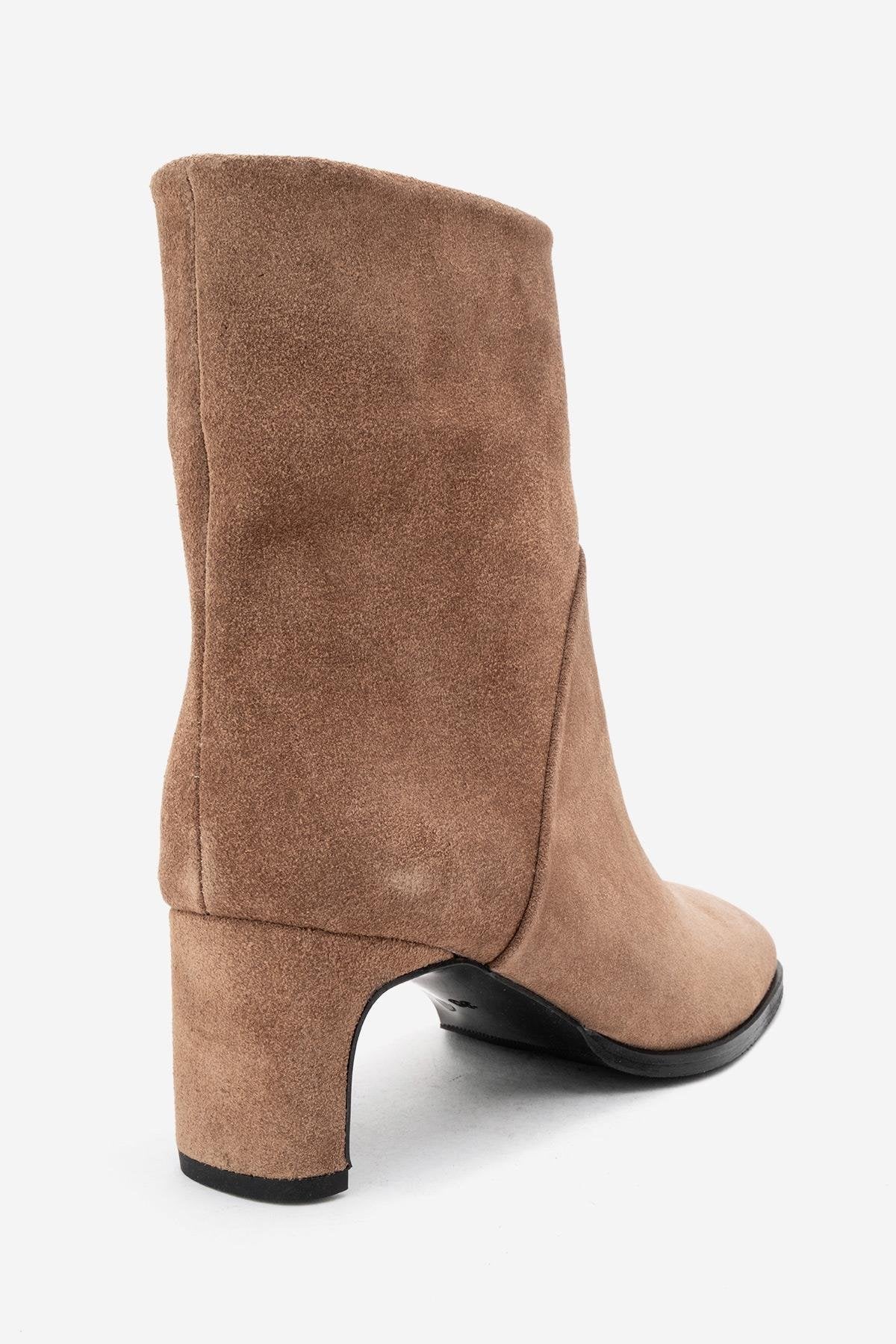 NORDY - Taupe Suede Genuine Leather Block Heel Boot (Women) - Image 5