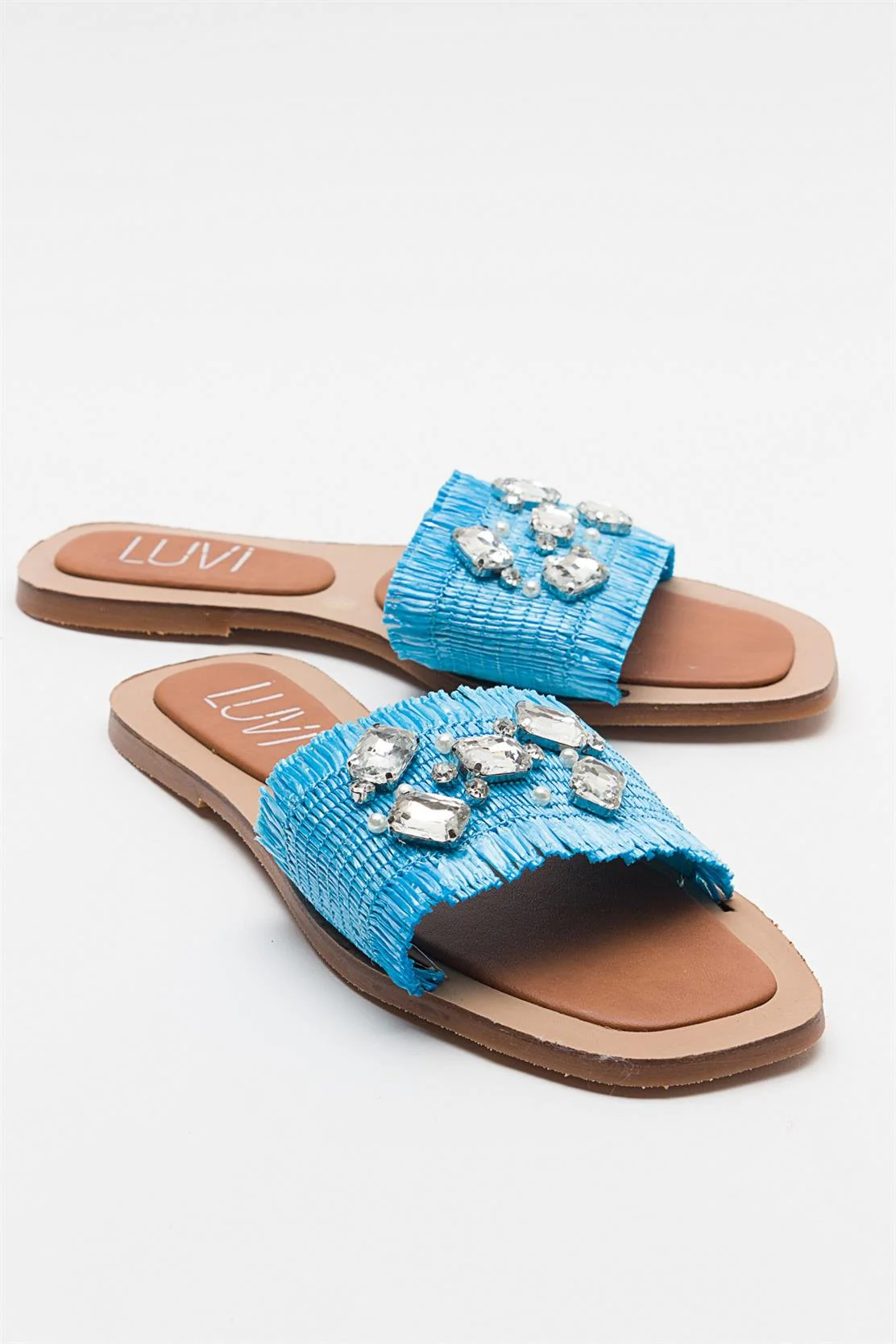 Norve - Baby Blue Woven Stone-Embellished Slide (Women)