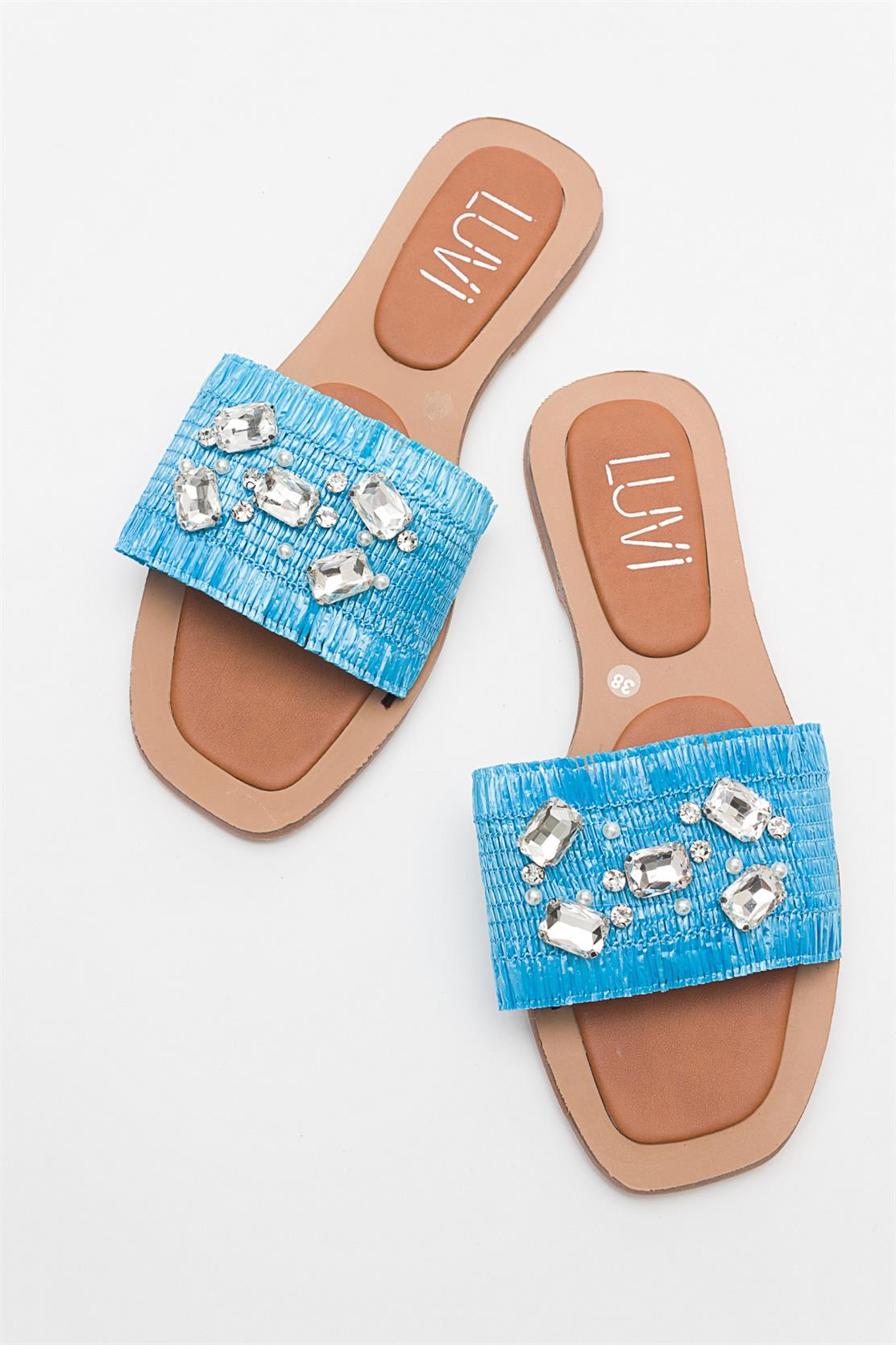 Norve - Baby Blue Woven Stone-Embellished Slide (Women) - Image 2
