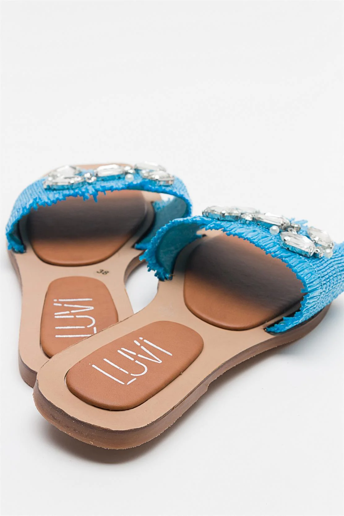 Norve - Baby Blue Woven Stone-Embellished Slide (Women) - Image 5