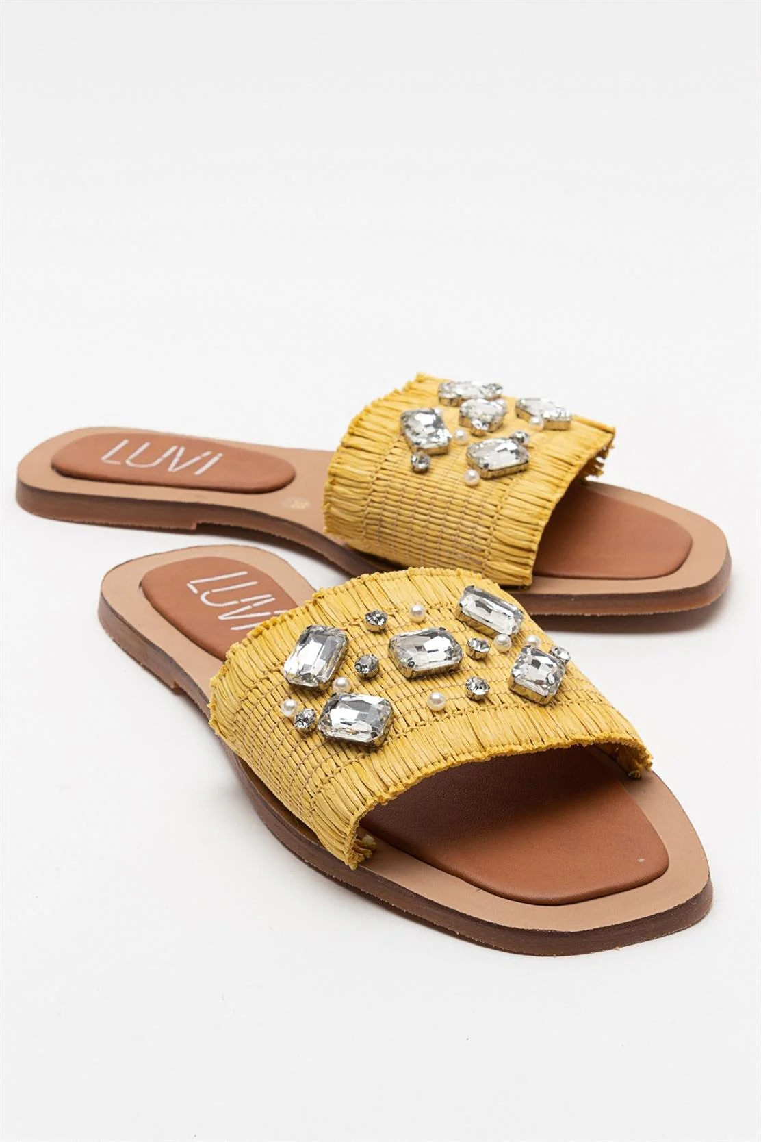 Norve - Yellow Woven Embellished Slide (Women)