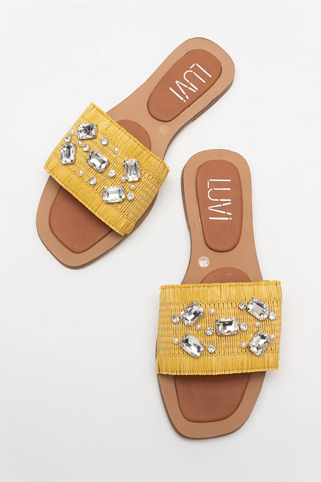 Norve - Yellow Woven Embellished Slide (Women) - Image 2